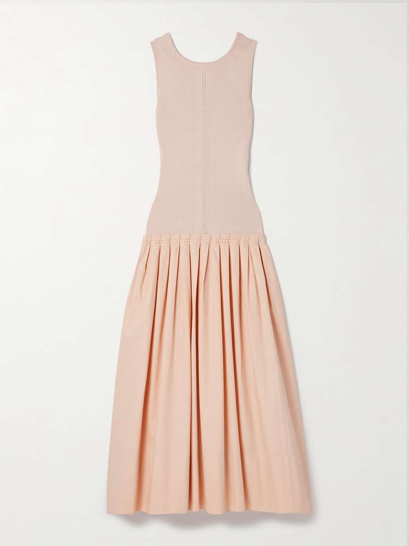 Proenza Schouler White Label Gene Pointelle-knit Silk And Cotton-blend And Pleated Cotton-poplin Midi Dress