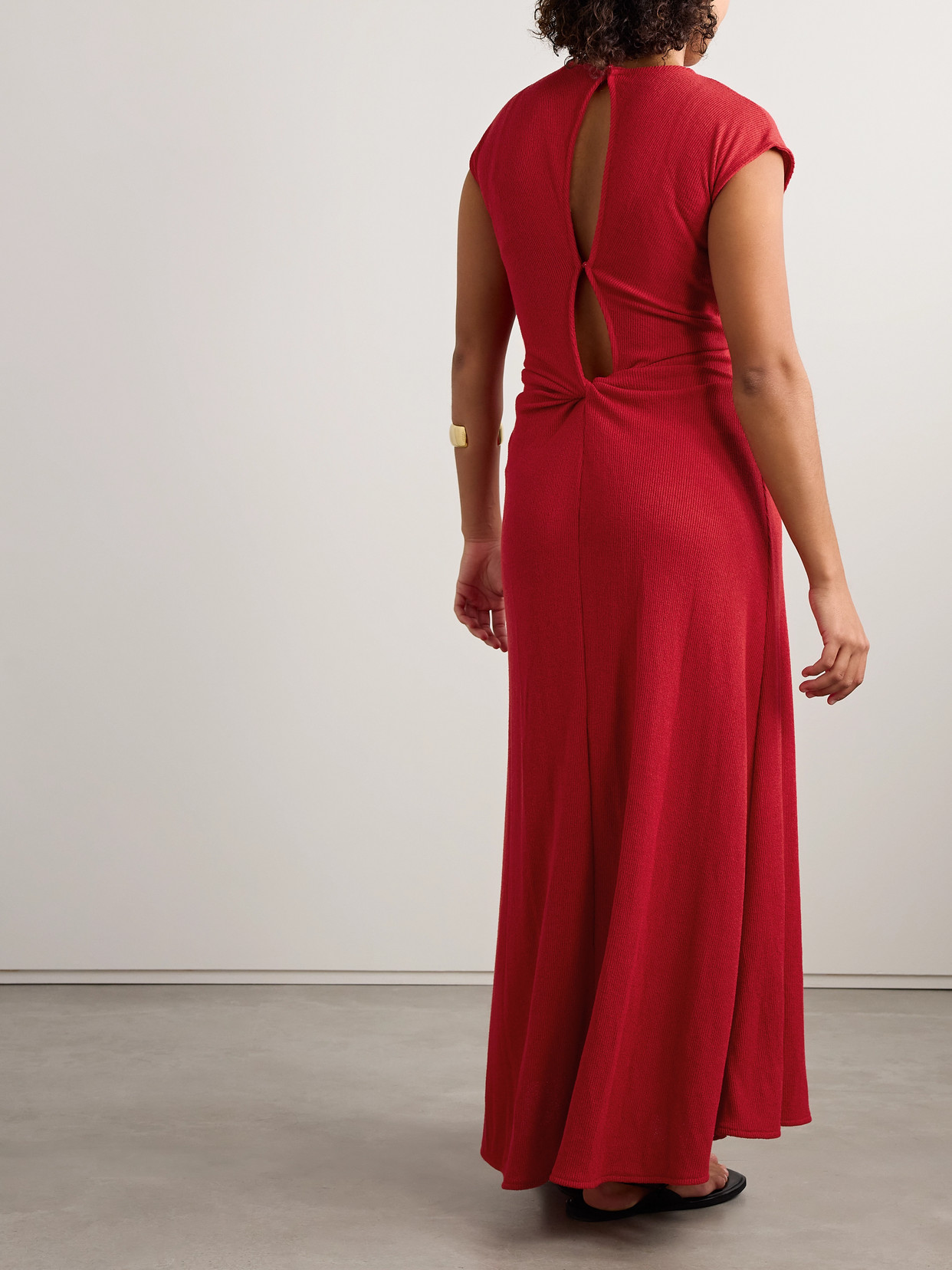 Shop Proenza Schouler White Label Gathered Ribbed-knit Maxi Dress In Red