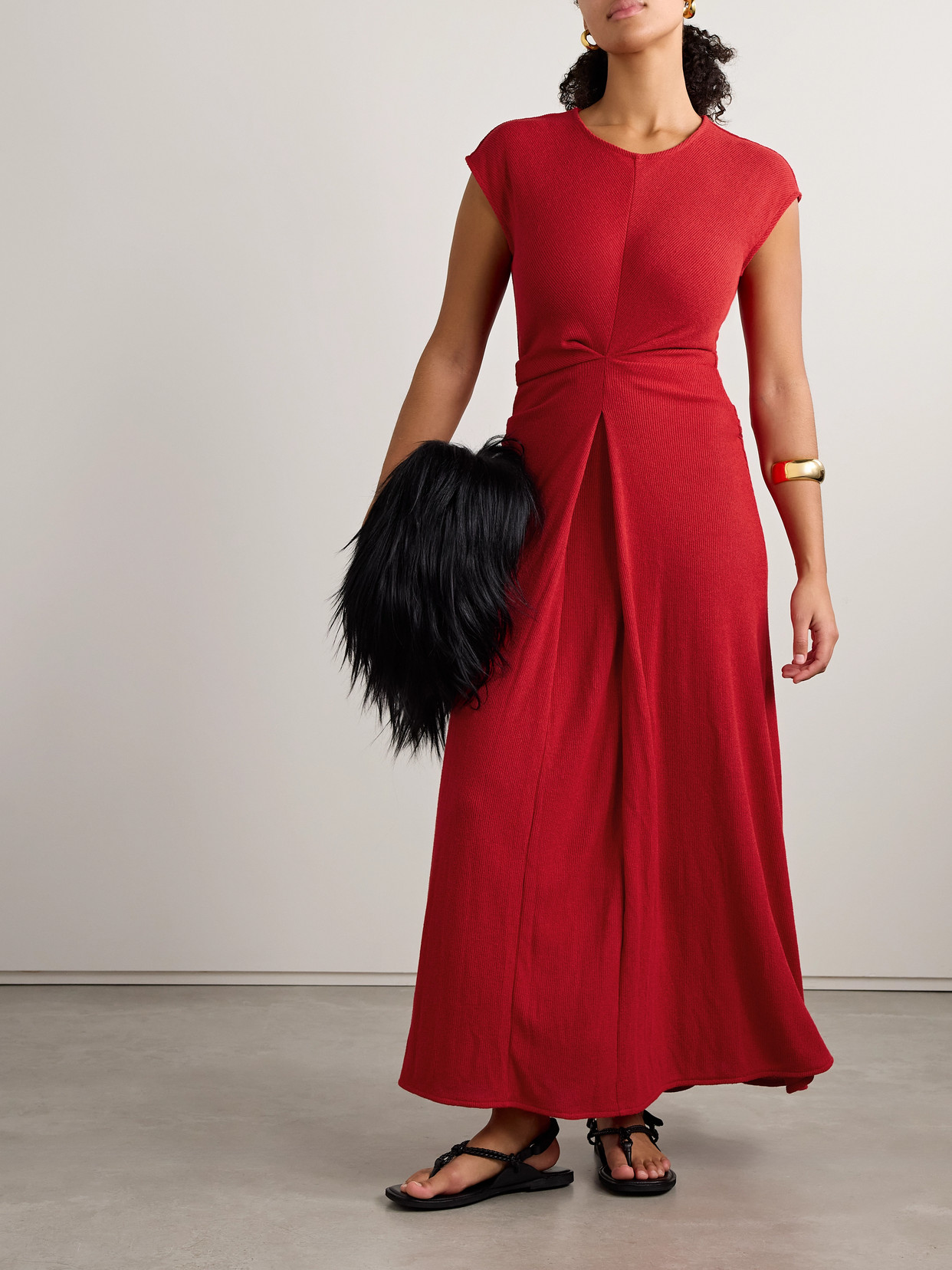 Shop Proenza Schouler White Label Gathered Ribbed-knit Maxi Dress In Red