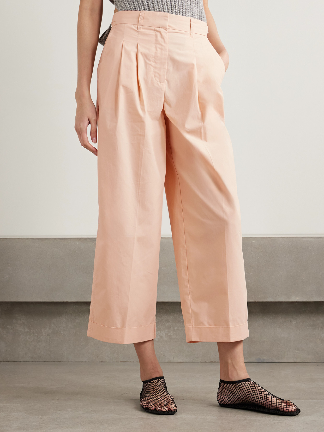 Shop Proenza Schouler White Label Kyle Cropped Pleated Cotton-poplin Wide-leg Pants In Pink