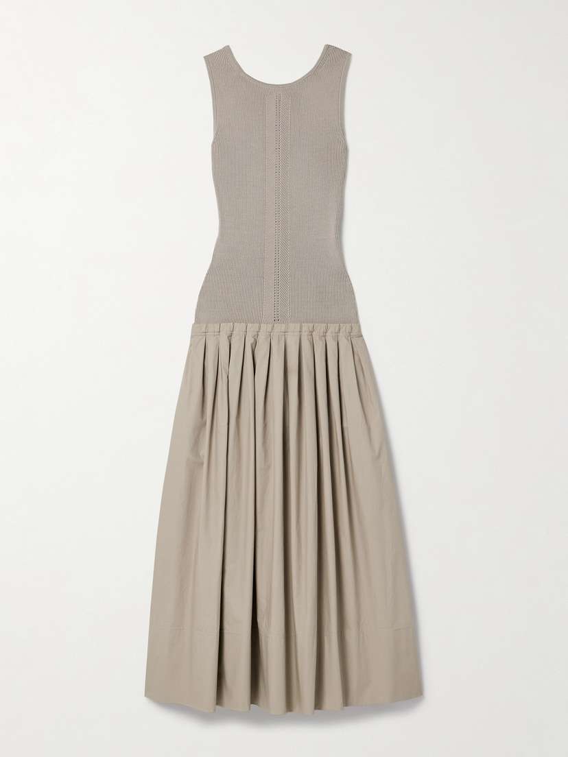 Proenza Schouler White Label Gene Pointelle-knit Silk And Cotton-blend And Pleated Cotton-poplin Midi Dress