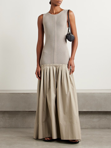 Proenza Schouler White Label Gene pointelle-knit silk and cotton-blend and pleated cotton-poplin midi dress