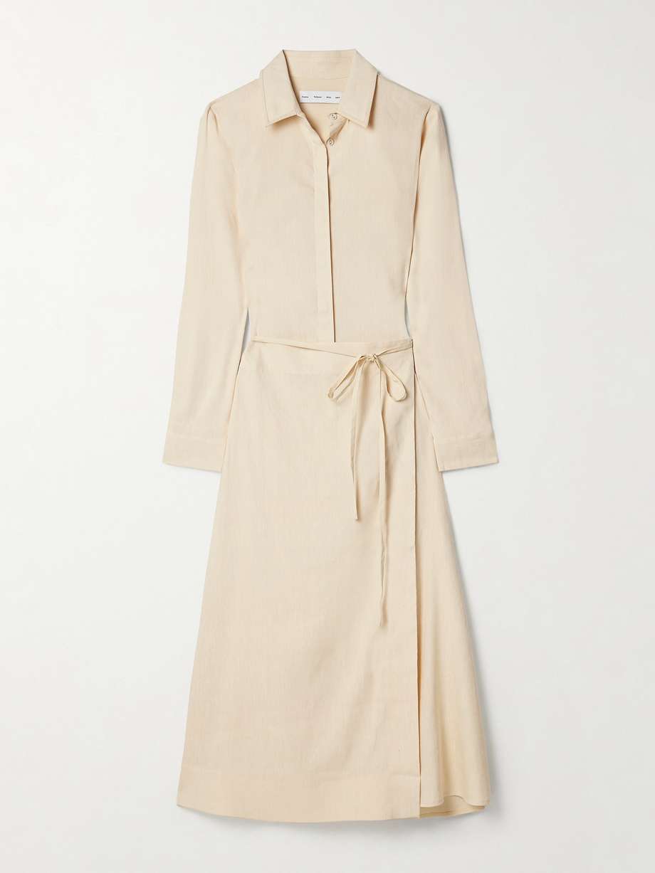 lato linen-blend midi wrap dress