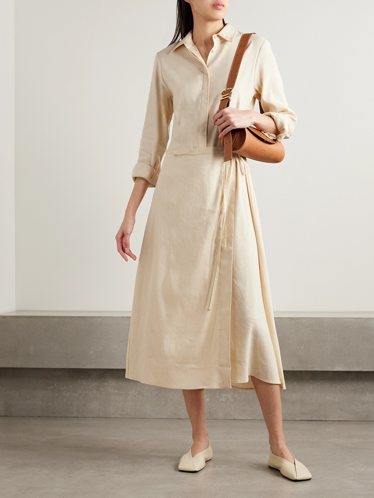 PROENZA SCHOULER WHITE LABEL LATO LINEN-BLEND MIDI WRAP DRESS