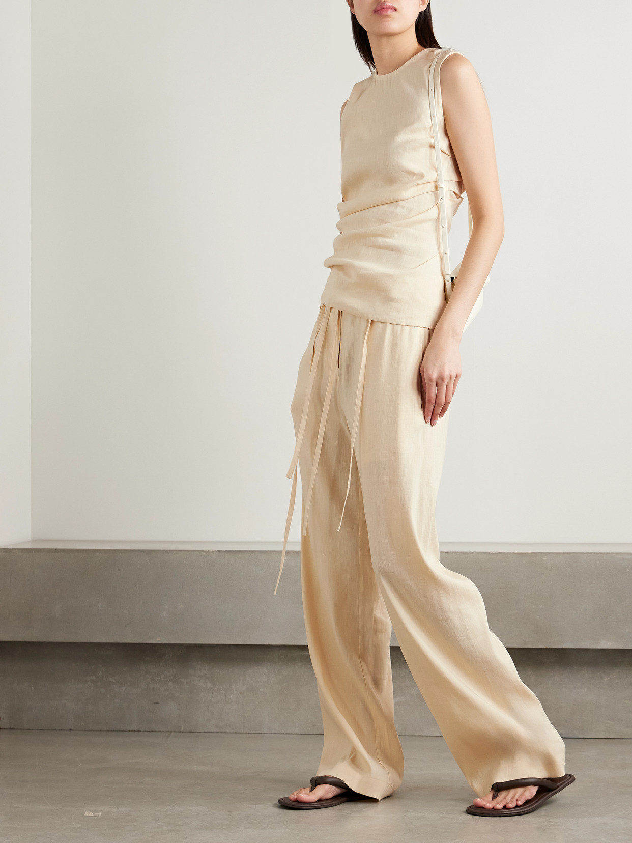 PROENZA SCHOULER WHITE LABEL MAGNUS BELTED LINEN-BLEND WIDE-LEG PANTS