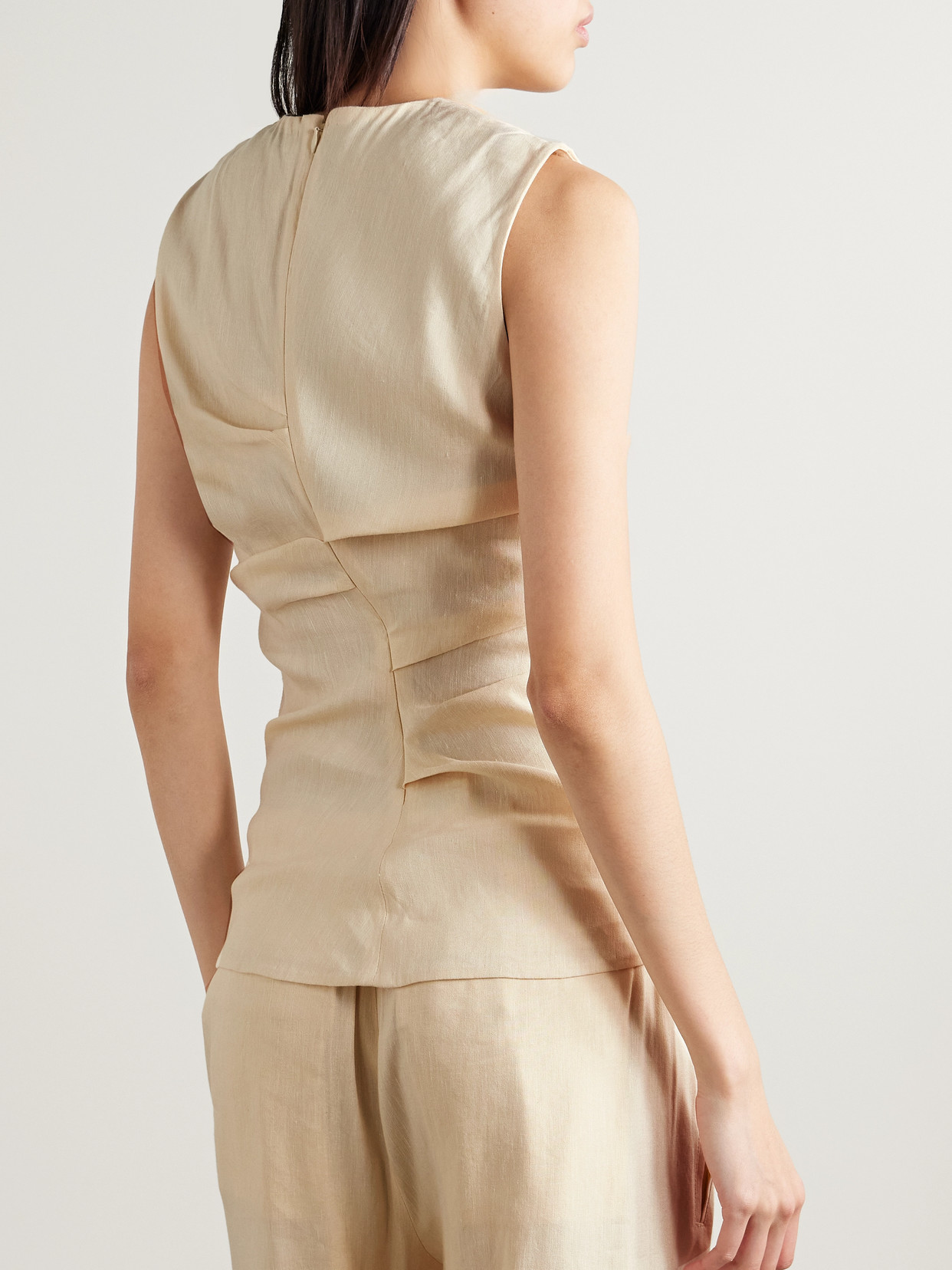 Shop Proenza Schouler White Label Anoushka Ruched Linen-blend Tank In Neutrals