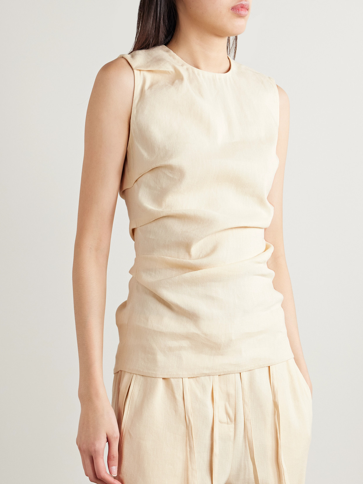 Shop Proenza Schouler White Label Anoushka Ruched Linen-blend Tank In Neutrals