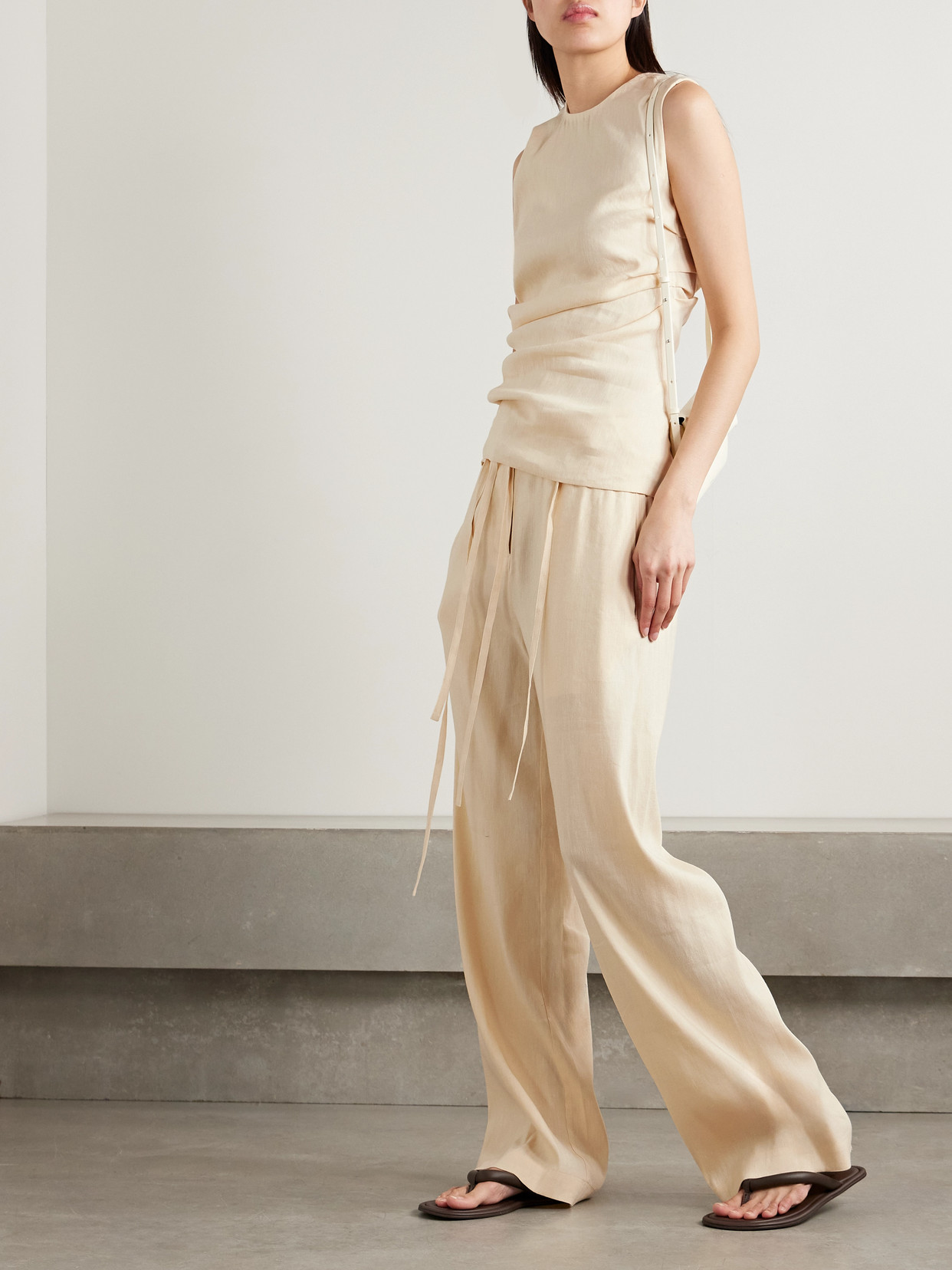 Shop Proenza Schouler White Label Anoushka Ruched Linen-blend Tank In Neutrals