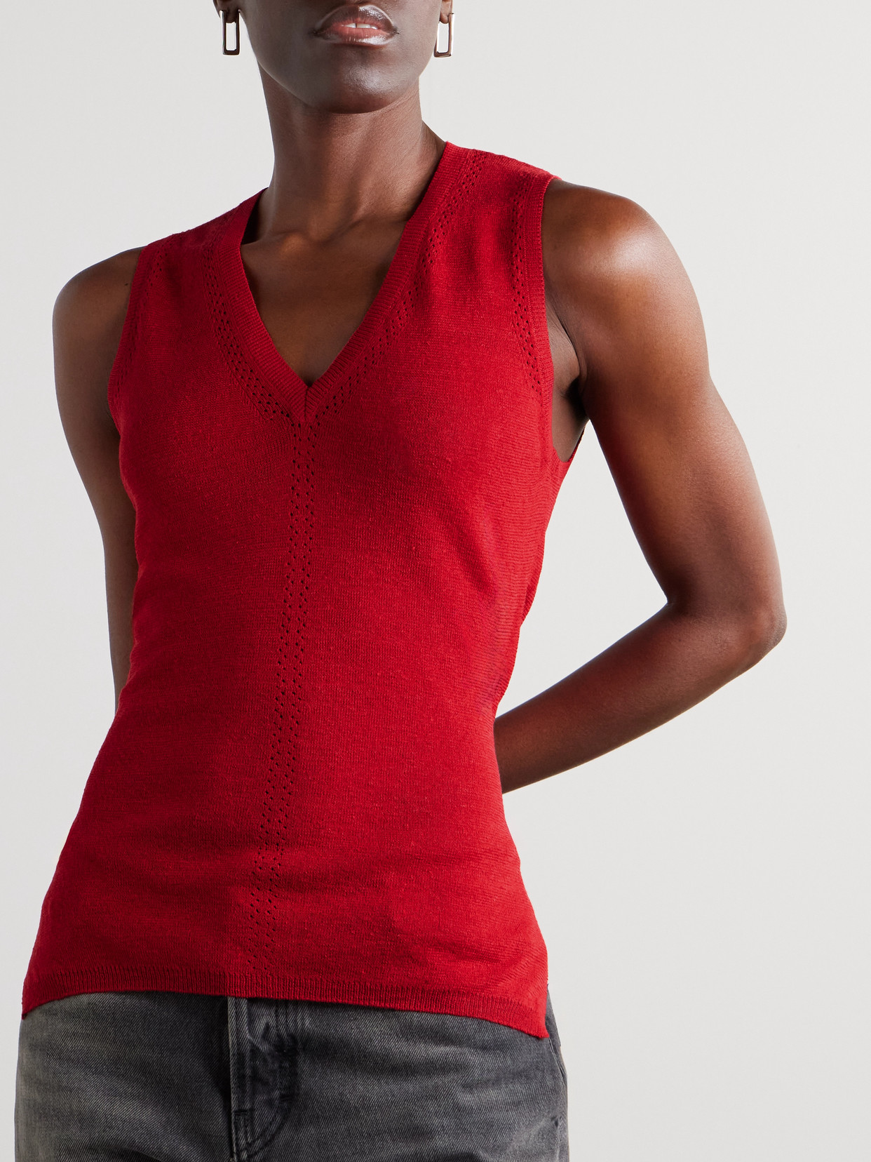 White Label - Heyde Draped Pointelle-Trimmed Linen-Blend Tank