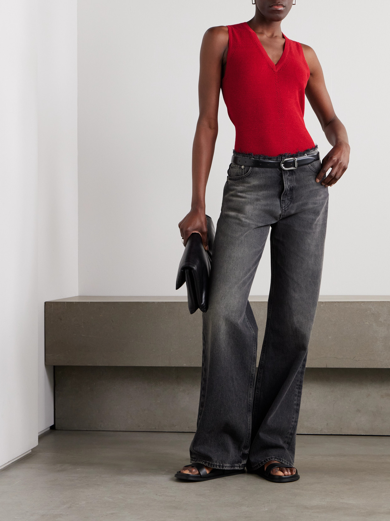 White Label - Heyde Draped Pointelle-Trimmed Linen-Blend Tank