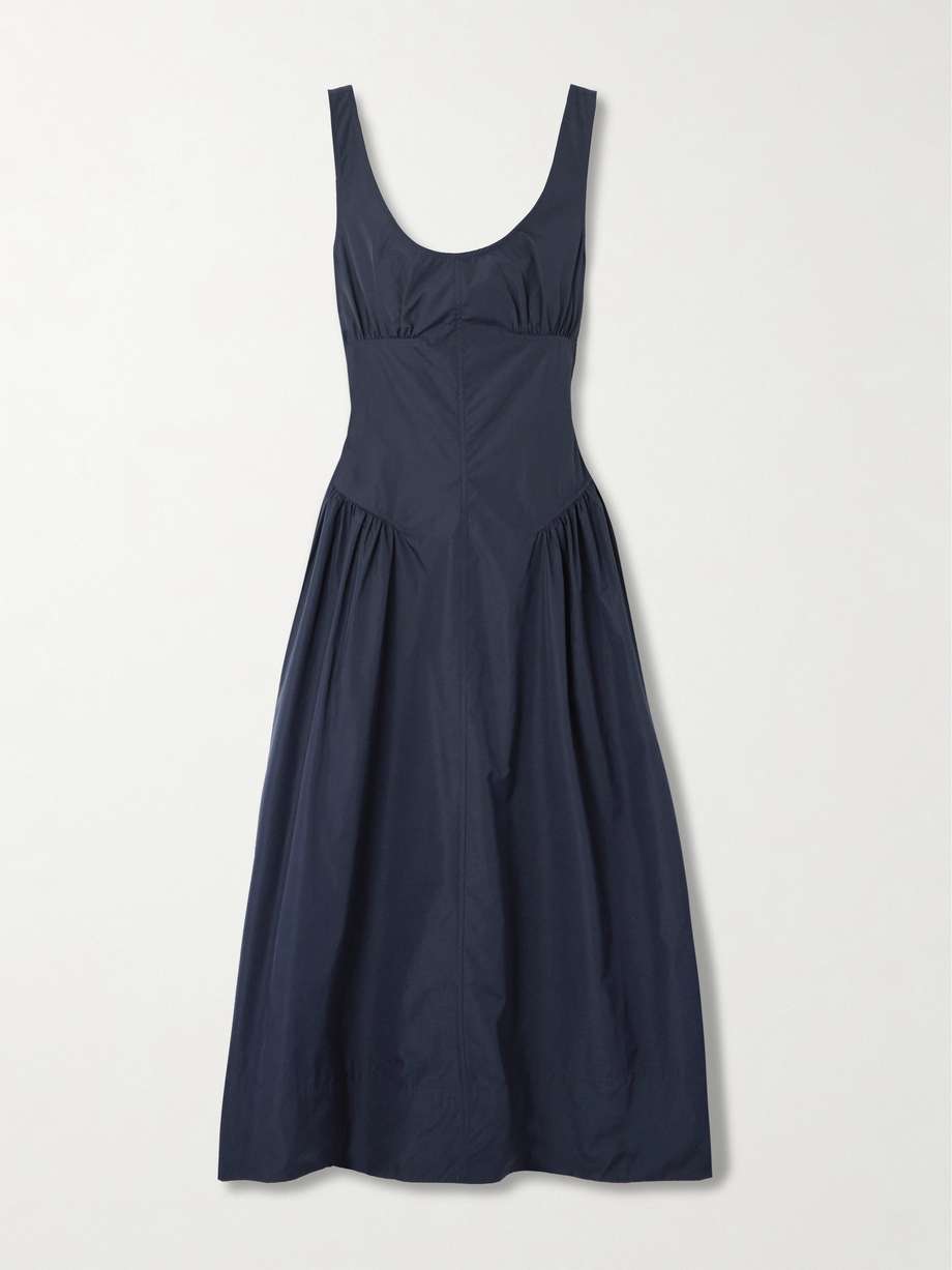 kendall pleated paneled shell midi dress