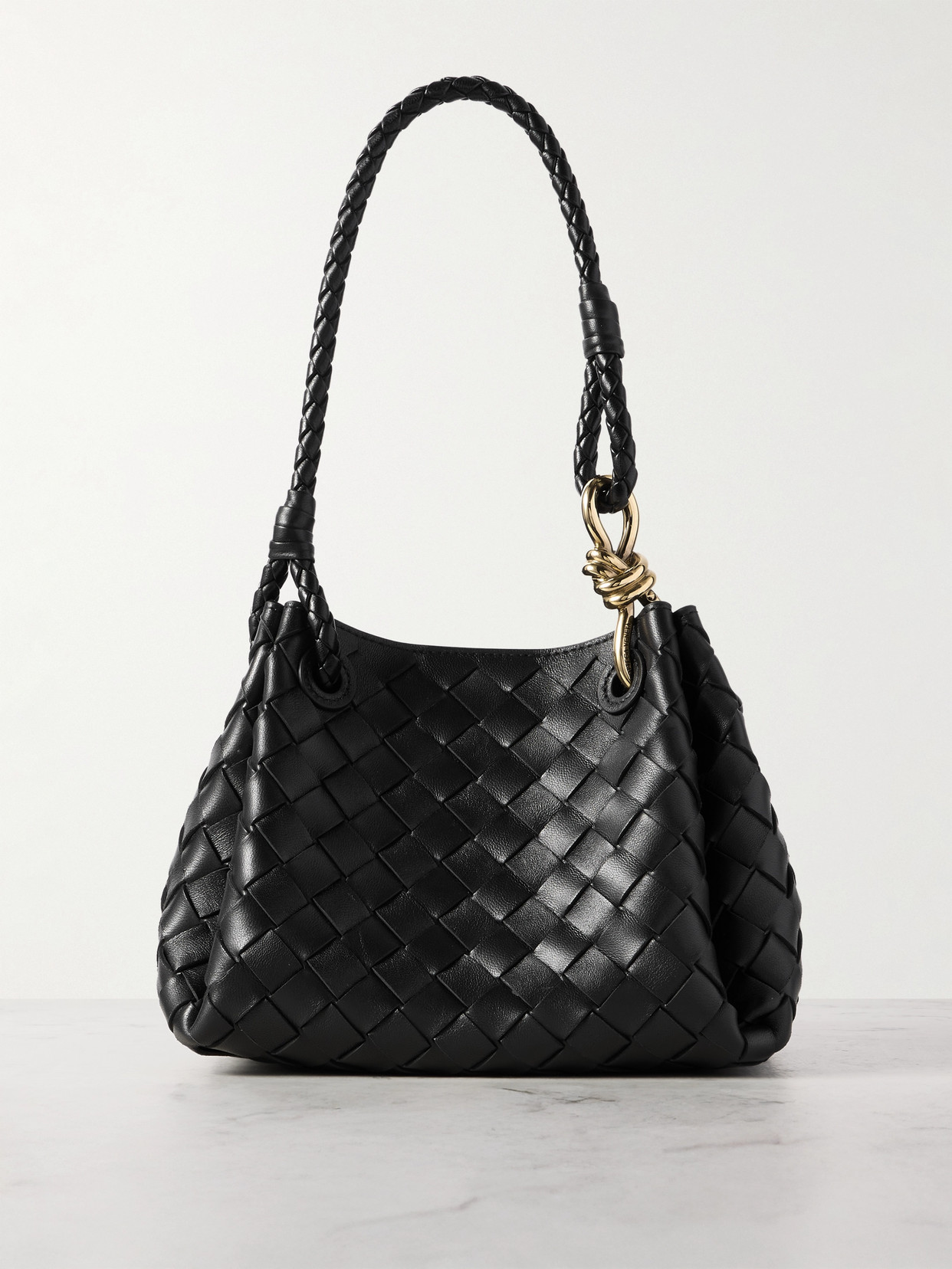 Bottega Veneta - Parachute Small Intrecciato Leather Shoulder Bag - Black