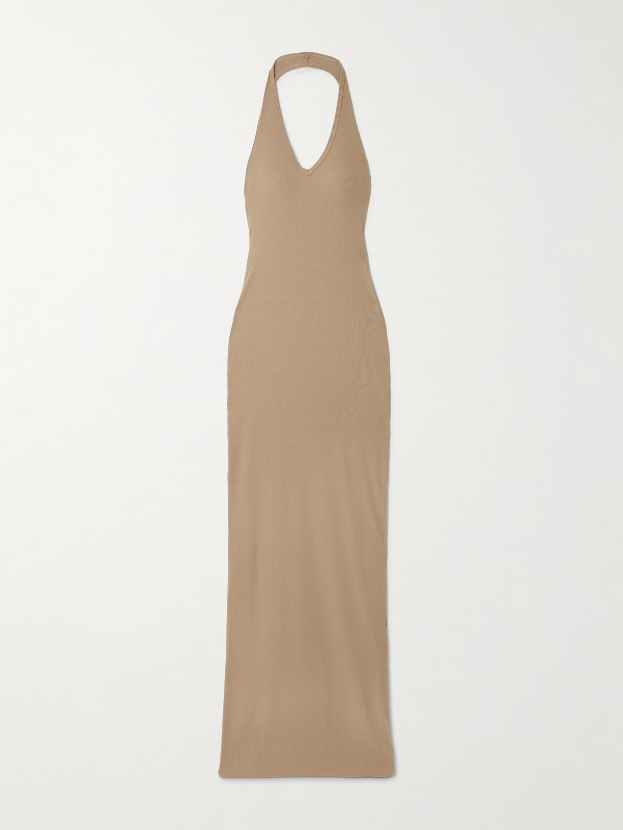 Éterne Stretch Cotton-modal Maxi Halter Dress In Brown