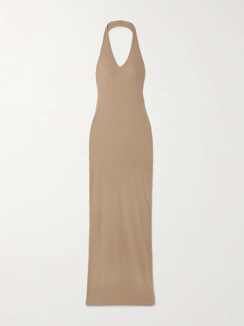 ÉTERNE Ribbed Jersey Halterneck Maxi Dress