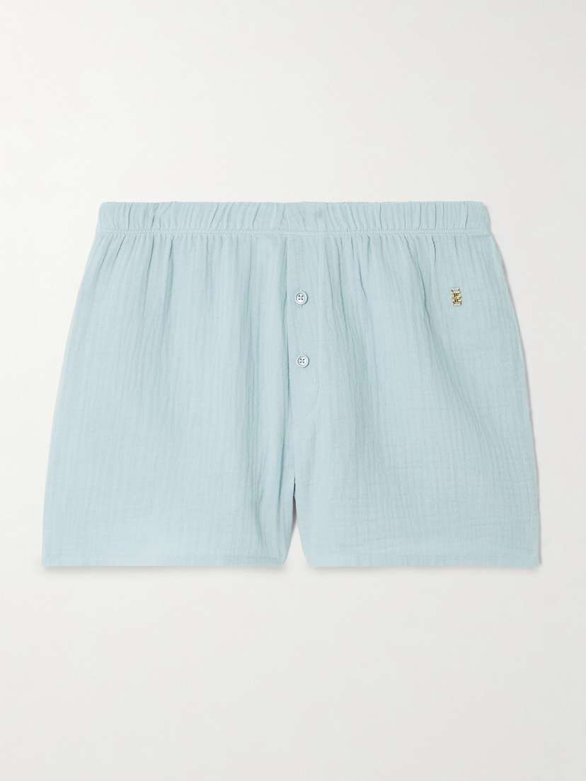 ÉTERNE Jude Embellished Crinkled Cotton-gauze Shorts