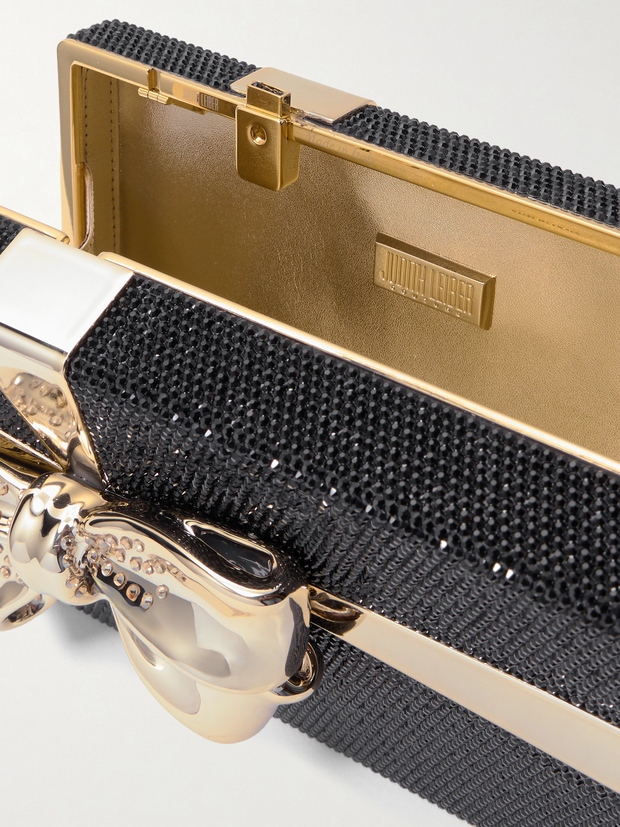 JUDITH LEIBER GIFT BOX SURPRISE CRYSTAL-EMBELLISHED GOLD-TONE CLUTCH