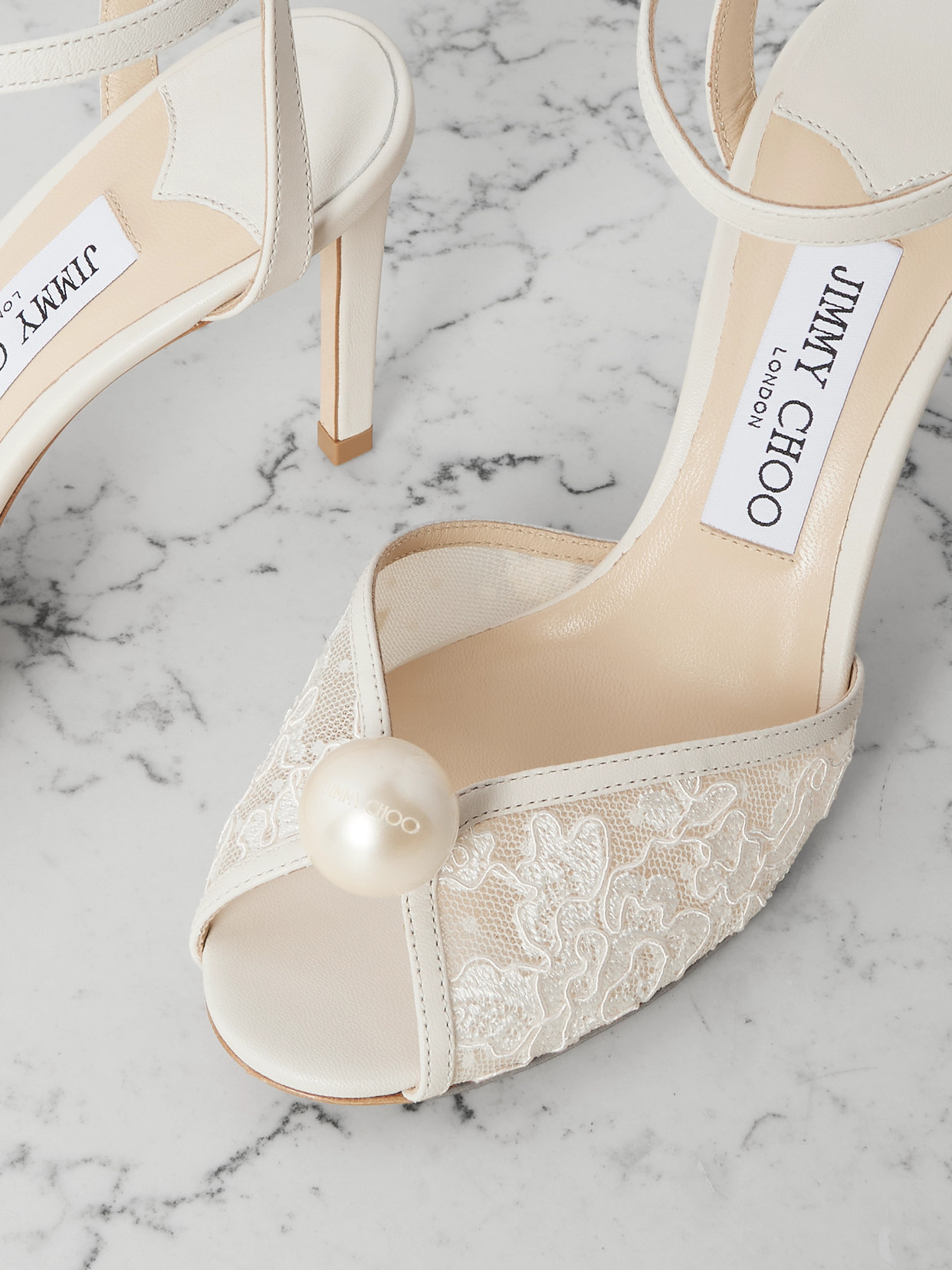Jimmy Choo Sacora 85 Embellished Leather-trimmed Lace Sandals In Multi