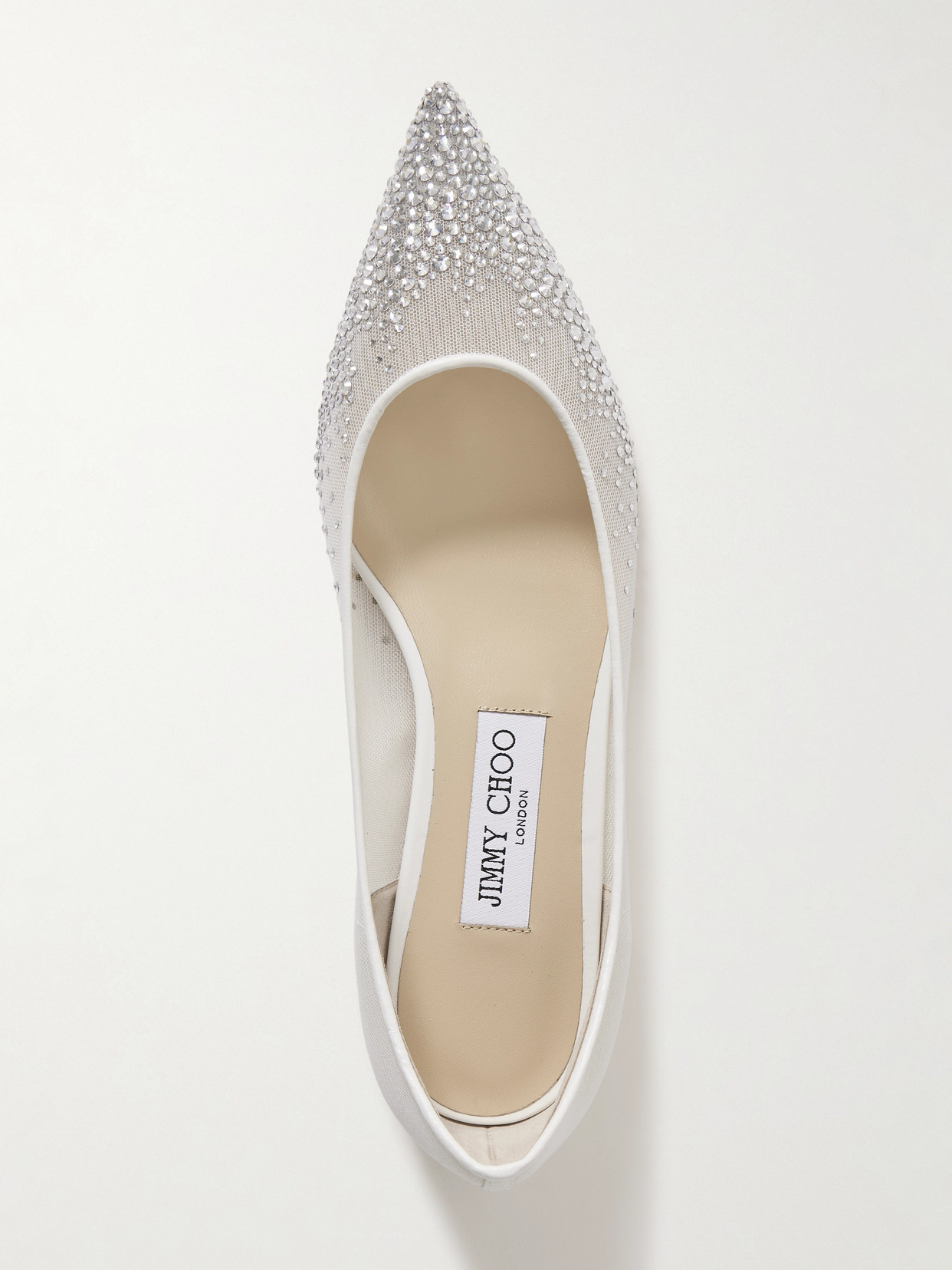 Jimmy Choo Love Crystal-embellished Mesh Point-toe Flats In Silver