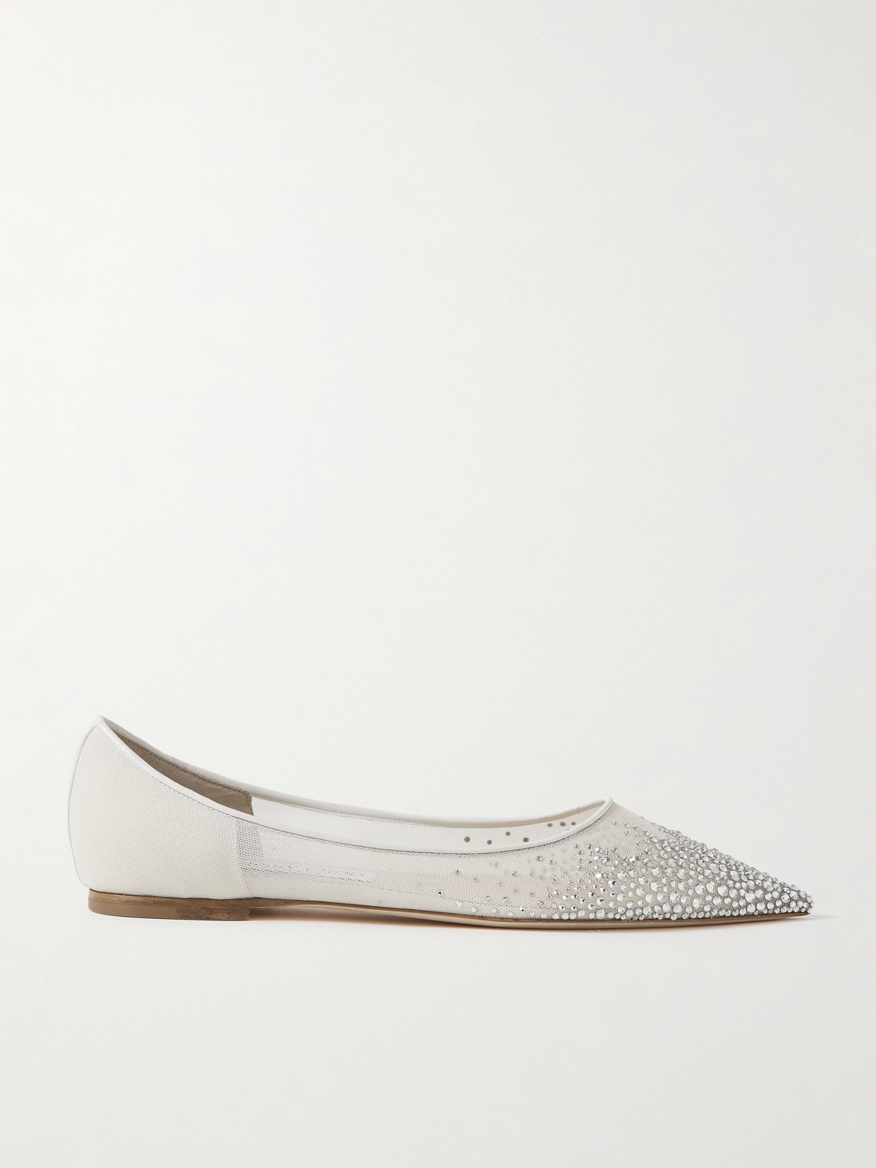 Jimmy Choo Love Crystal-embellished Mesh Point-toe Flats In Silver