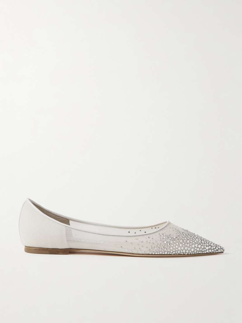 Jimmy Choo Love Crystal-embellished Mesh Point-toe Flats