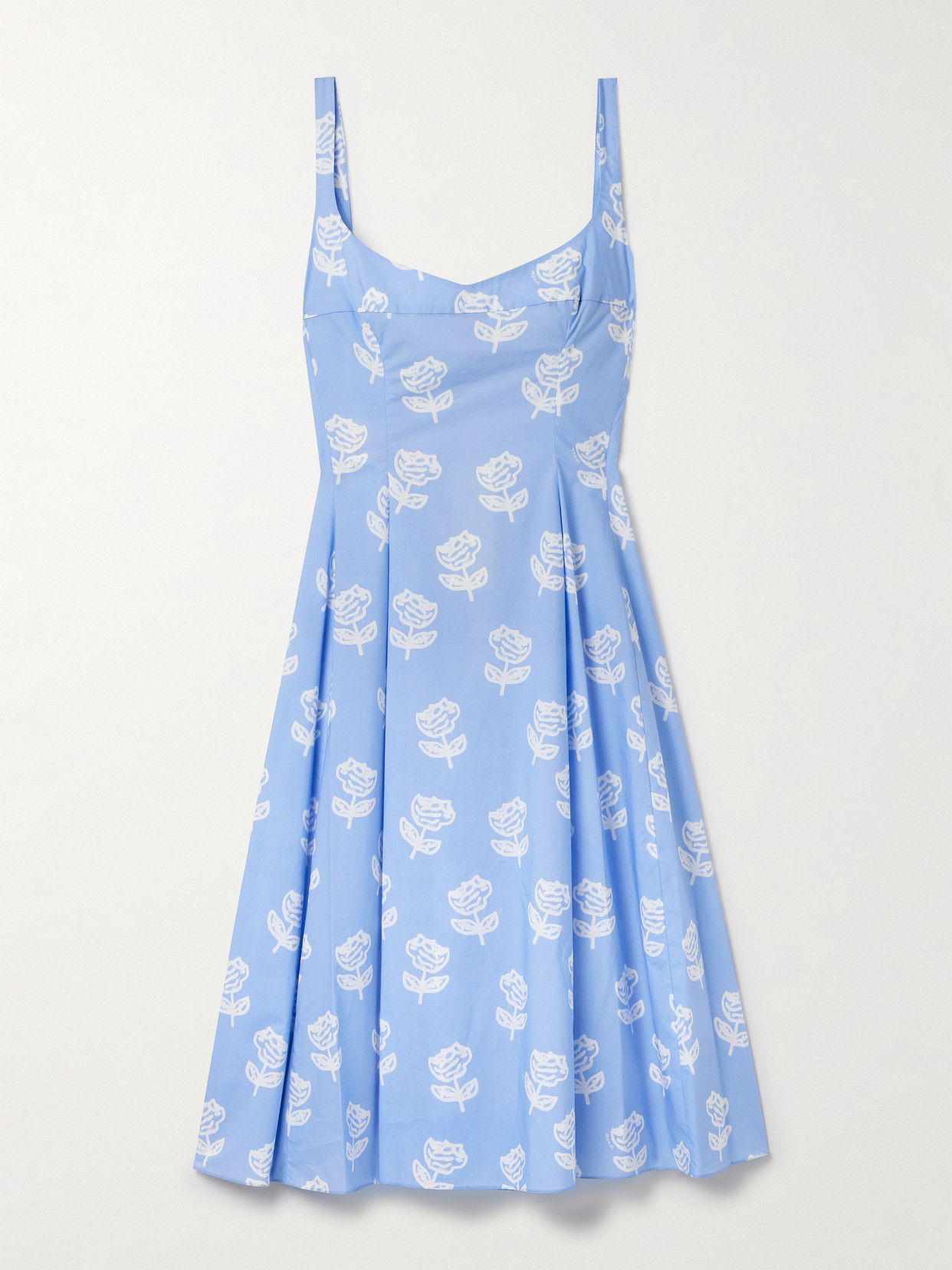 Marni Pleated Floral-print Cotton-poplin Midi Dress In Blue