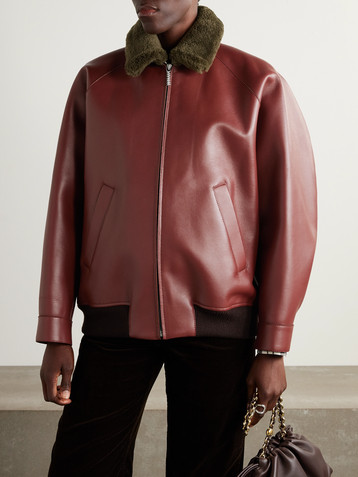 Marni Shearling-trimmed leather bomber jacket