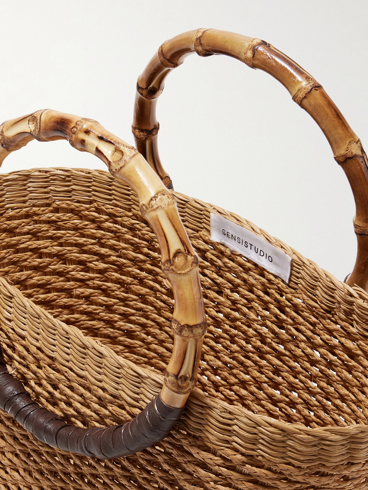 Sensi Studio Bamboo And Leather-trimmed Straw Tote