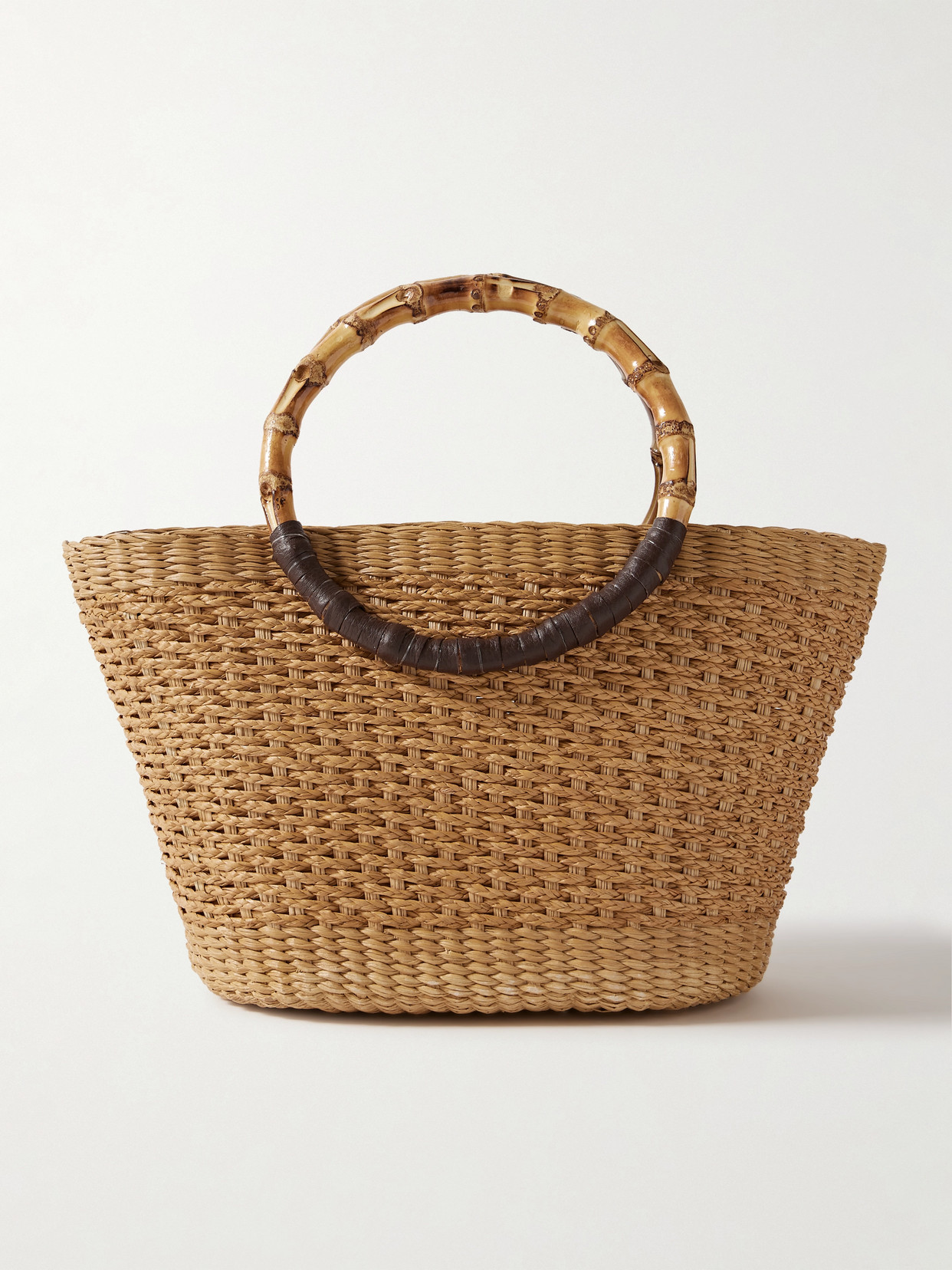 Sensi Studio Bamboo And Leather-trimmed Straw Tote