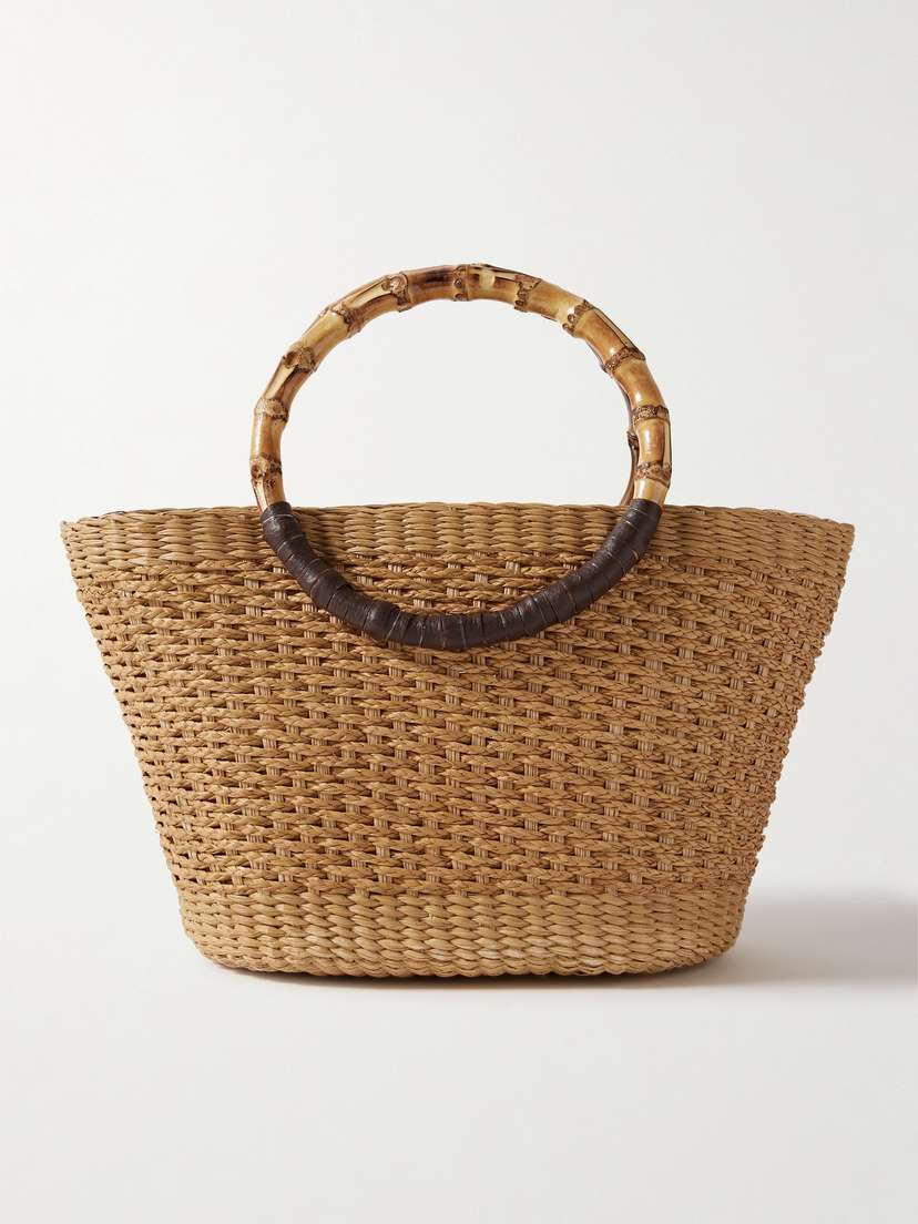 SENSI STUDIO Bamboo And Leather-trimmed Straw Tote