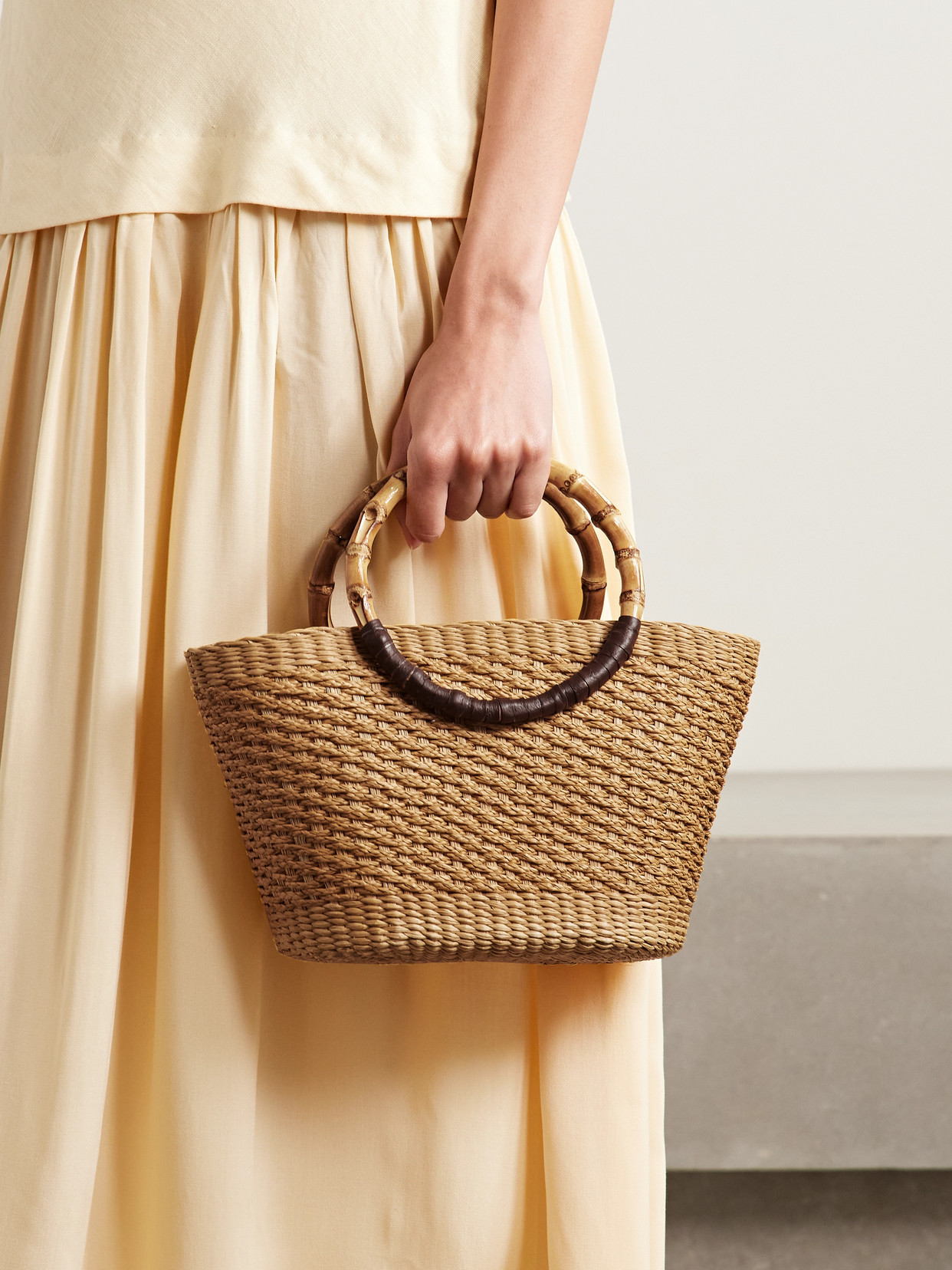 Sensi Studio Bamboo And Leather-trimmed Straw Tote