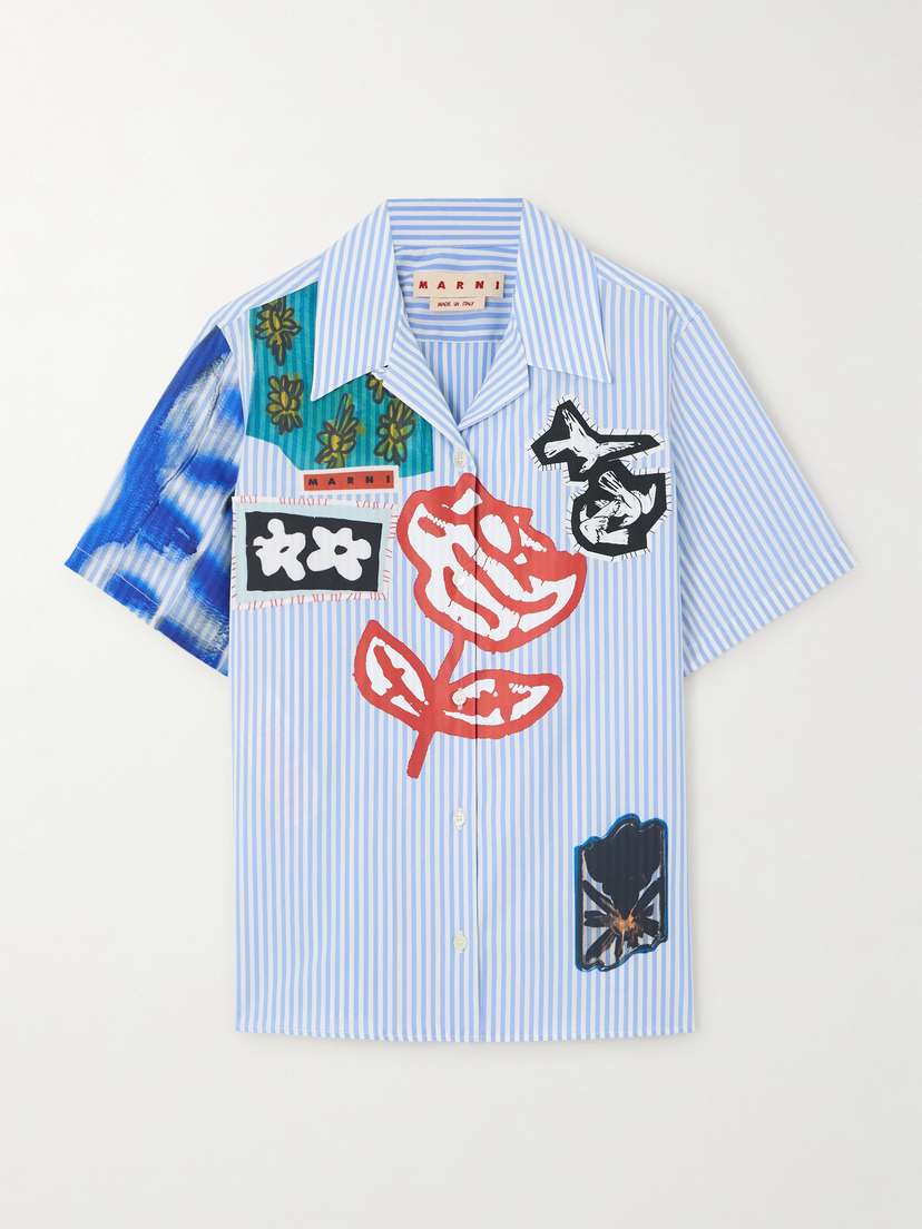 Marni Appliquéd Printed Striped Cotton-poplin Shirt