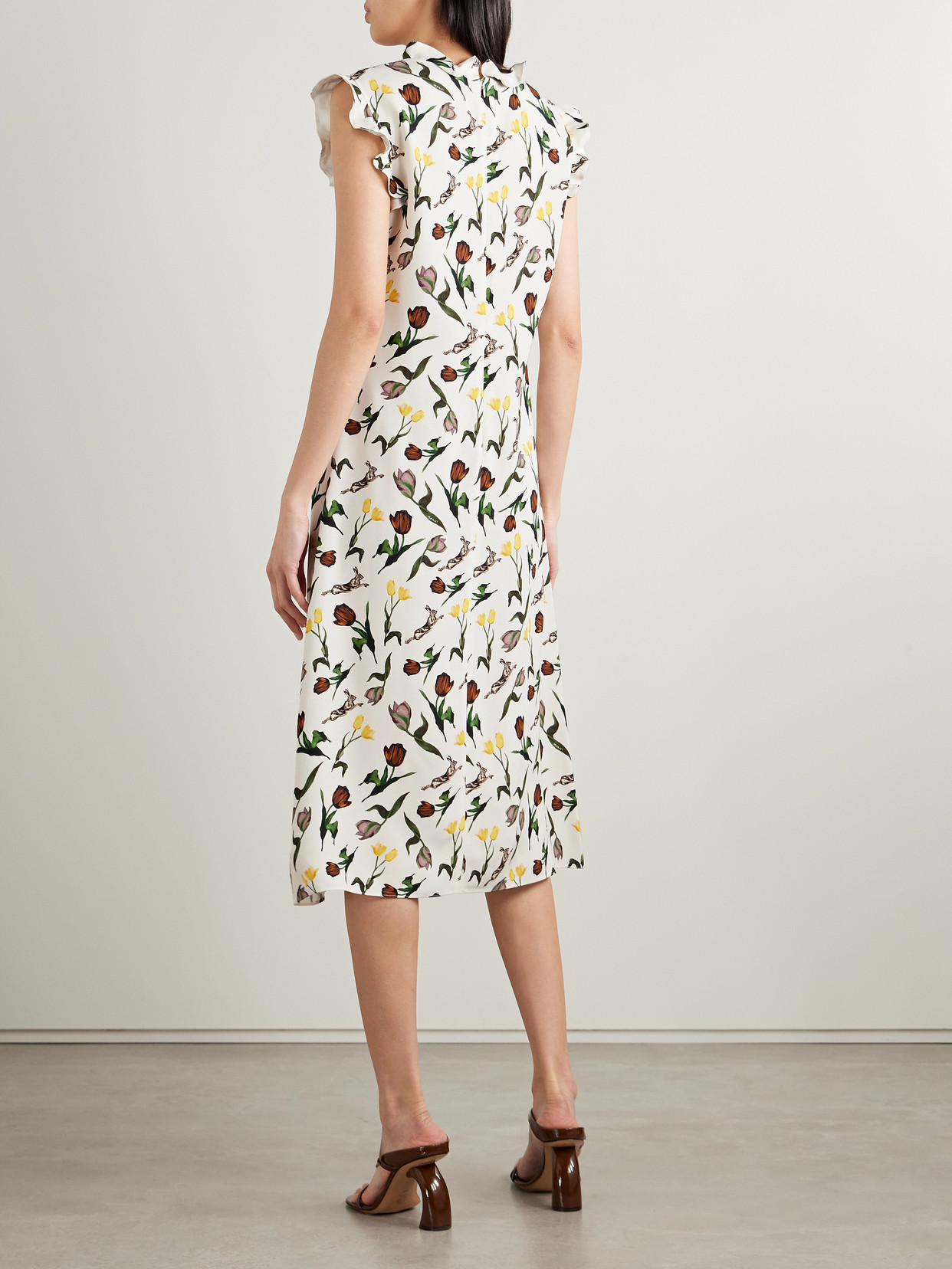 Marni Ruffled Printed Crepe Midi Dress