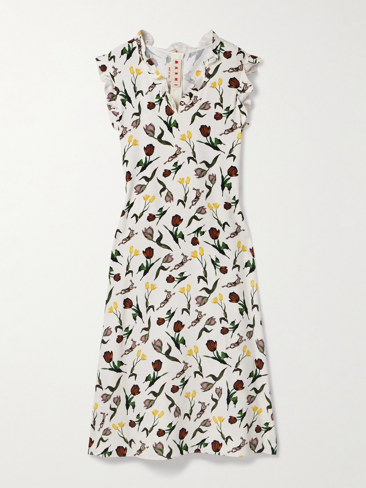 Marni Ruffled Printed Crepe Midi Dress