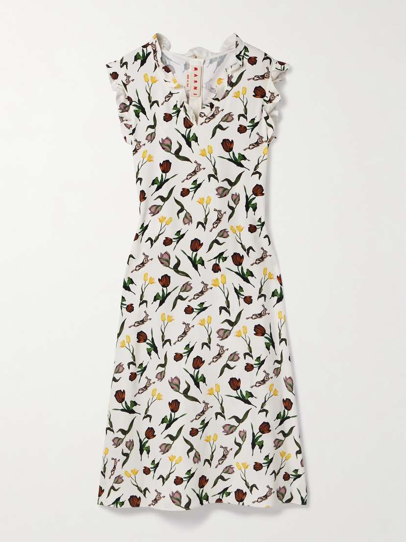 Marni Ruffled Printed Crepe Midi Dress