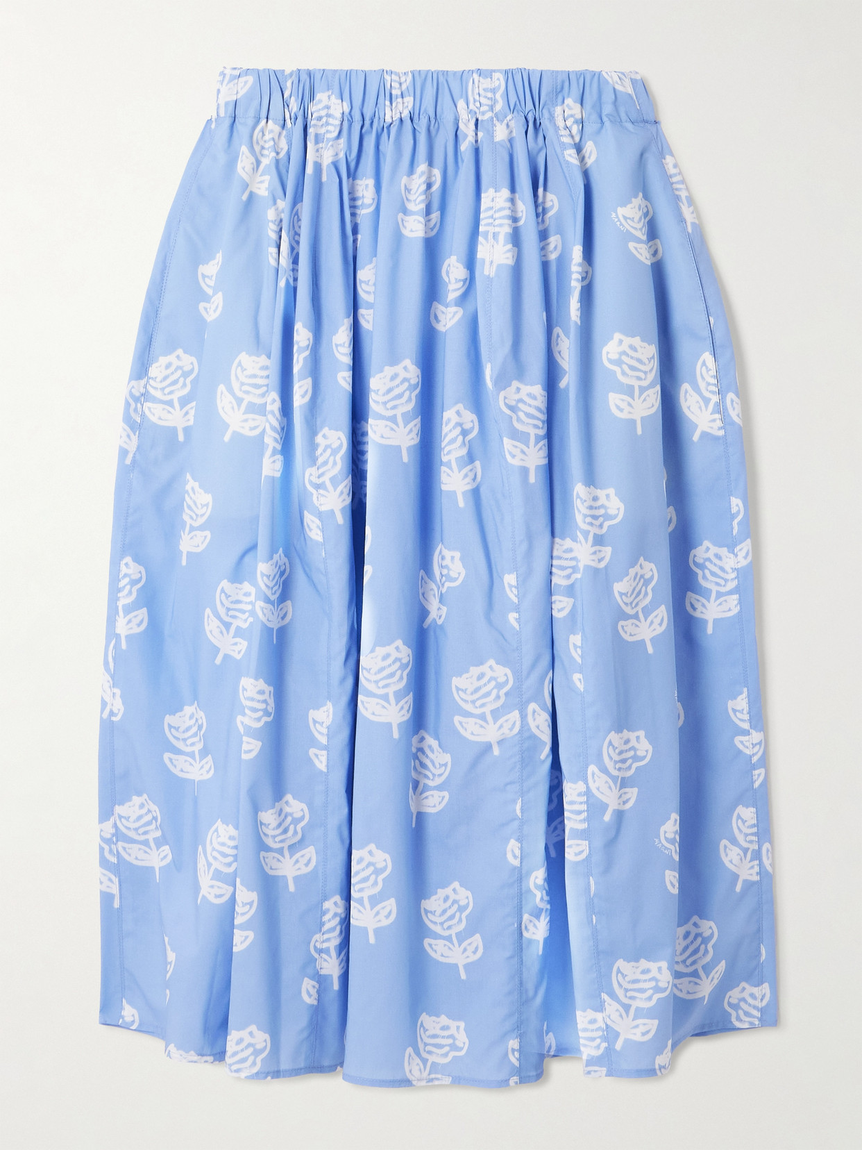 Marni Pleated Floral-print Cotton-poplin Midi Skirt