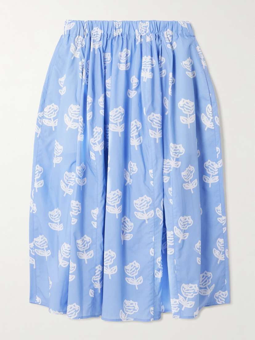 Marni Pleated Floral-print Cotton-poplin Midi Skirt