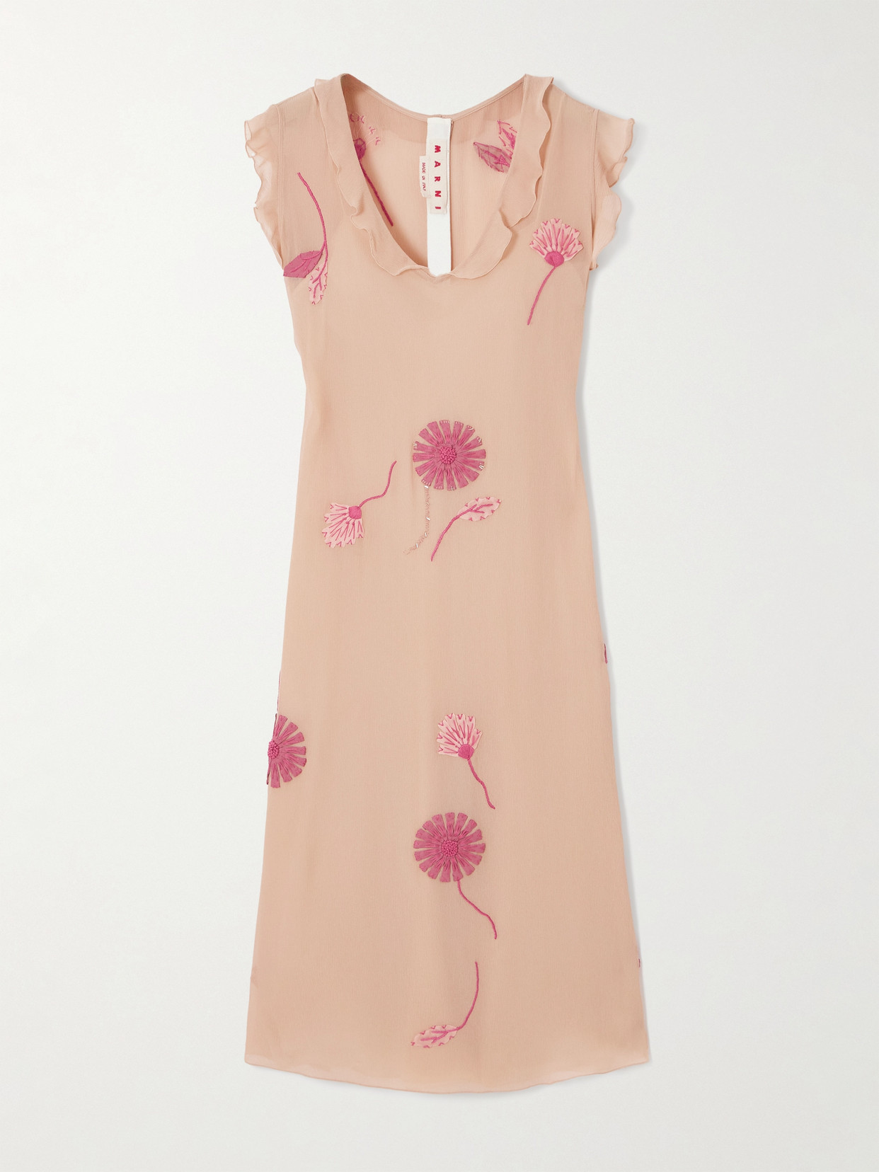 Marni Appliquéd Embroidered Embellished Silk Midi Dress In Pink