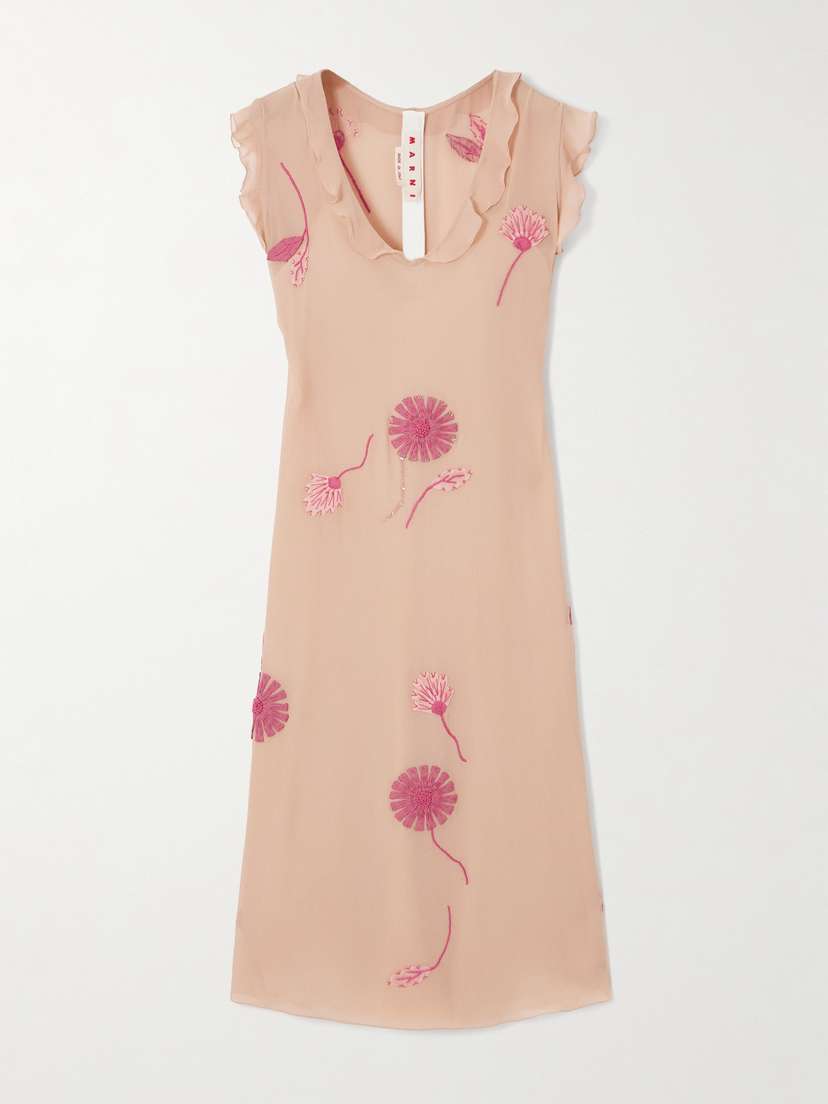 Marni Appliquéd Embroidered Embellished Silk Midi Dress