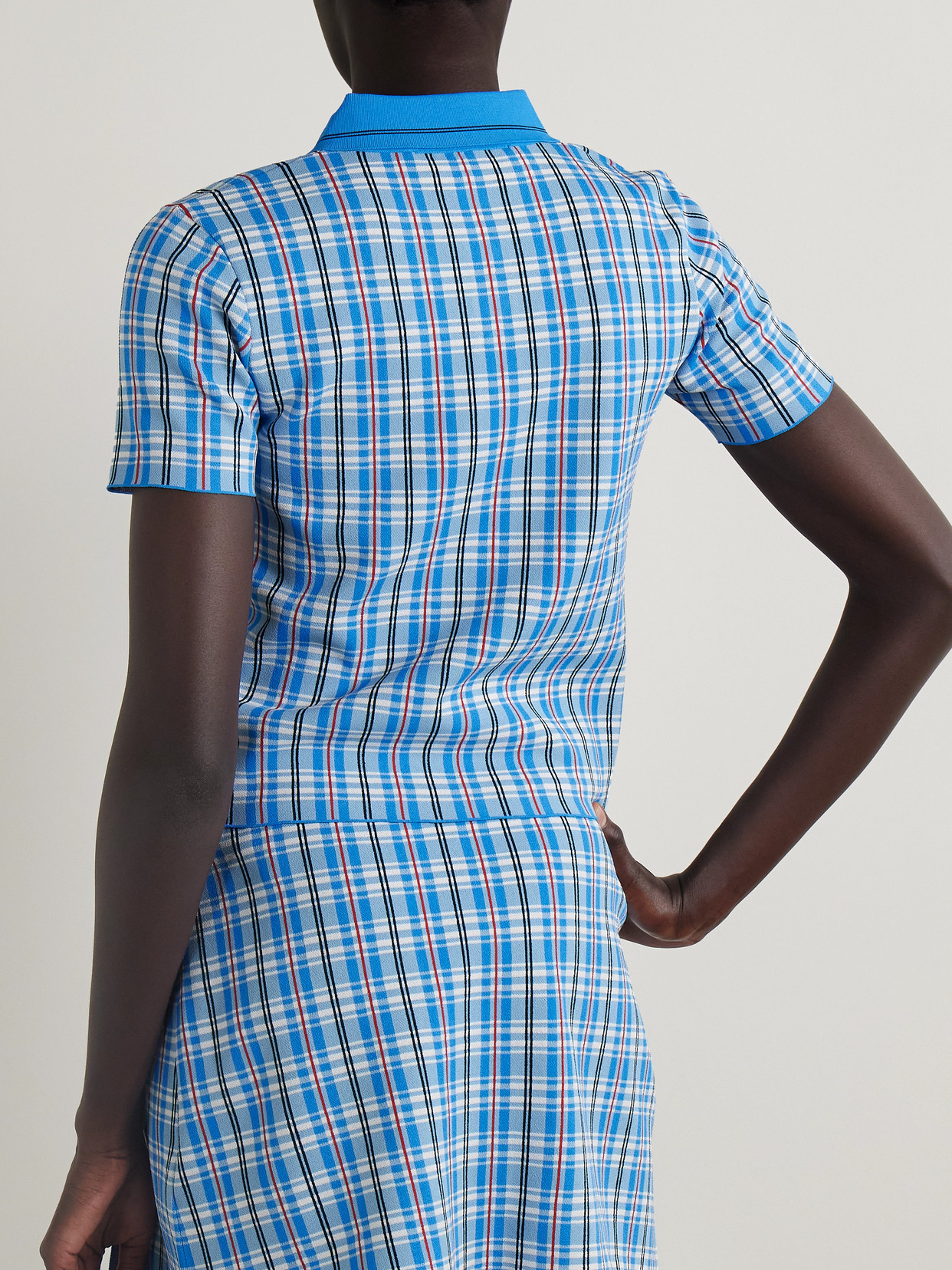 Checked Jacquard-Knit Polo Top