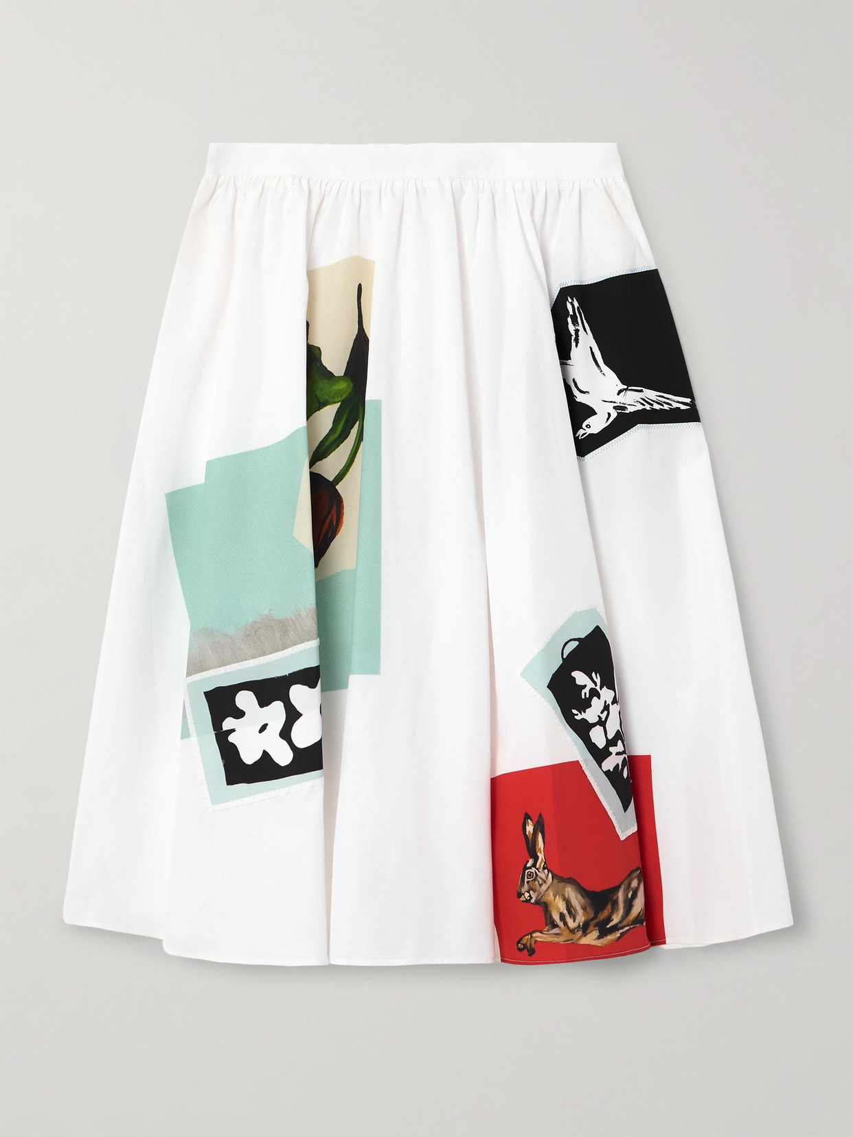 Marni Womens 00w01 Abstract-print High-rise Cotton-poplin Midi Skirt In Multi
