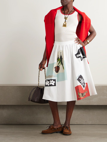 Marni Printed pleated cotton-poplin midi skirt