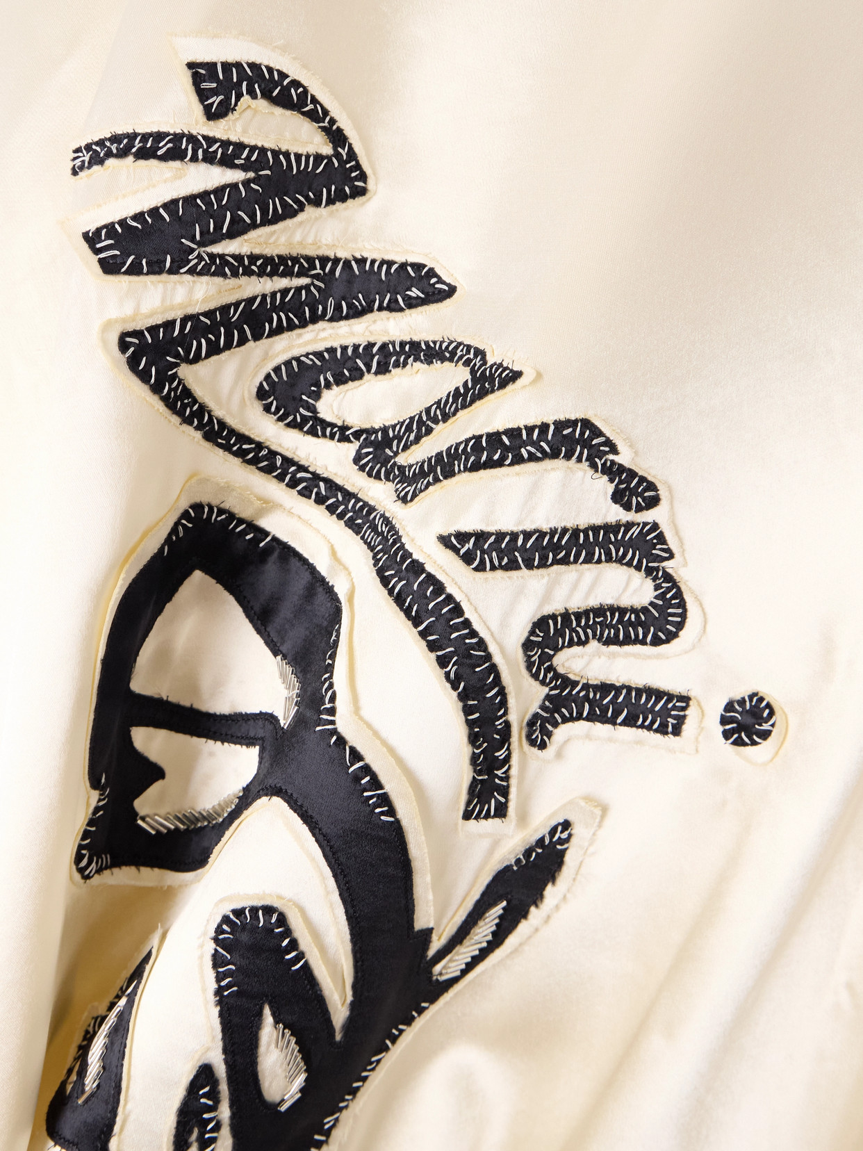 Appliquéd Two-Tone Satin Bomber Jacket