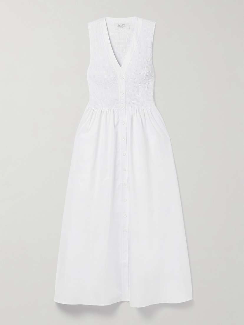 La Ligne Shirred Cotton-poplin Midi Dress