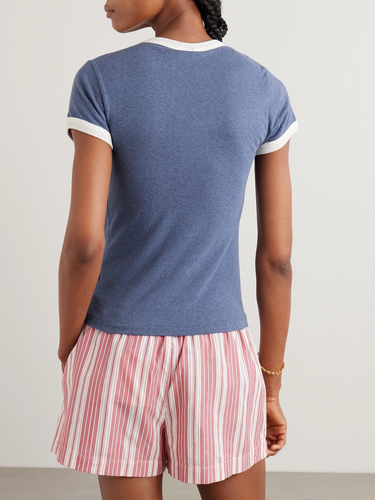 Re/done 60s Slim Ringer Printed Cotton-blend Jersey T-shirt In Blue