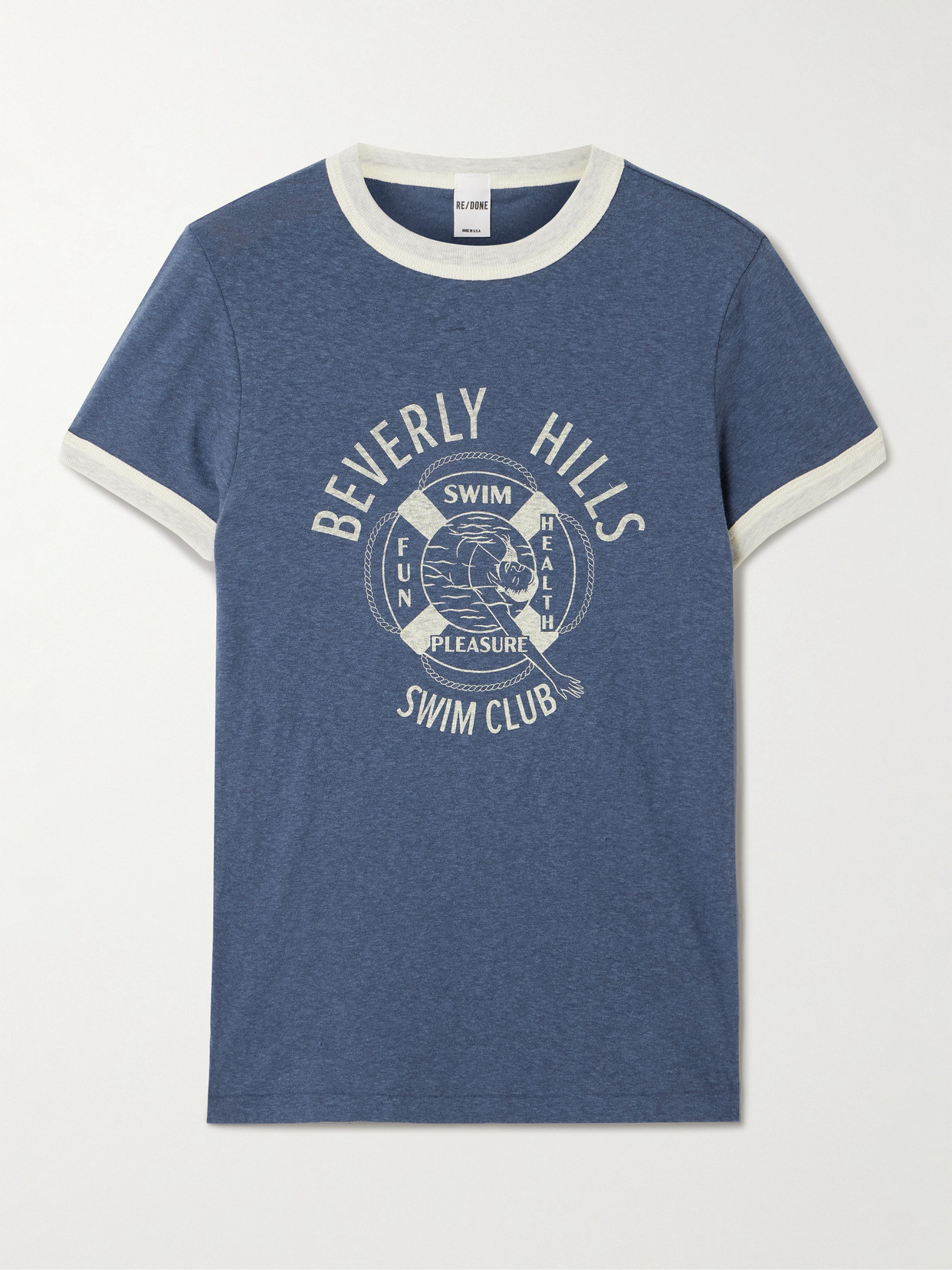 Re/done 60s Slim Ringer Printed Cotton-blend Jersey T-shirt In Blue