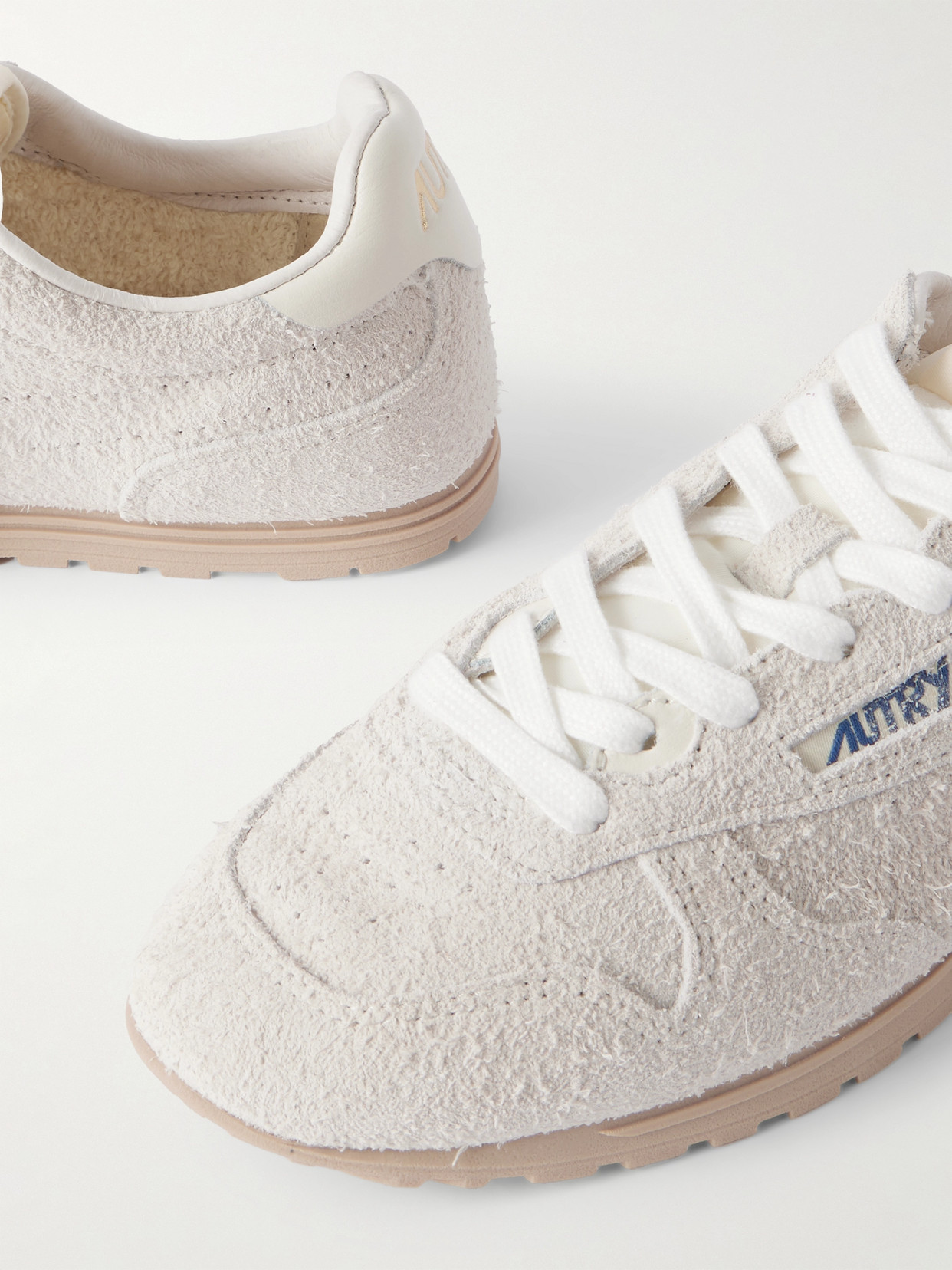 Shop Autry Windspin Leather-trimmed Perforated Brushed Suede Sneakers In White