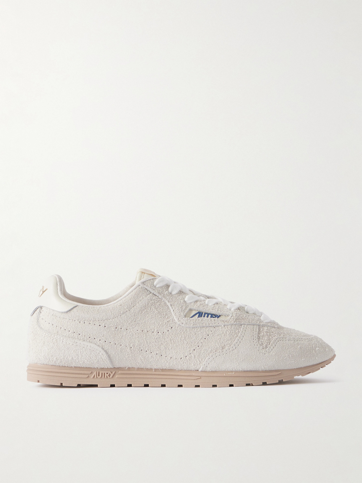 Shop Autry Windspin Leather-trimmed Perforated Brushed Suede Sneakers In White