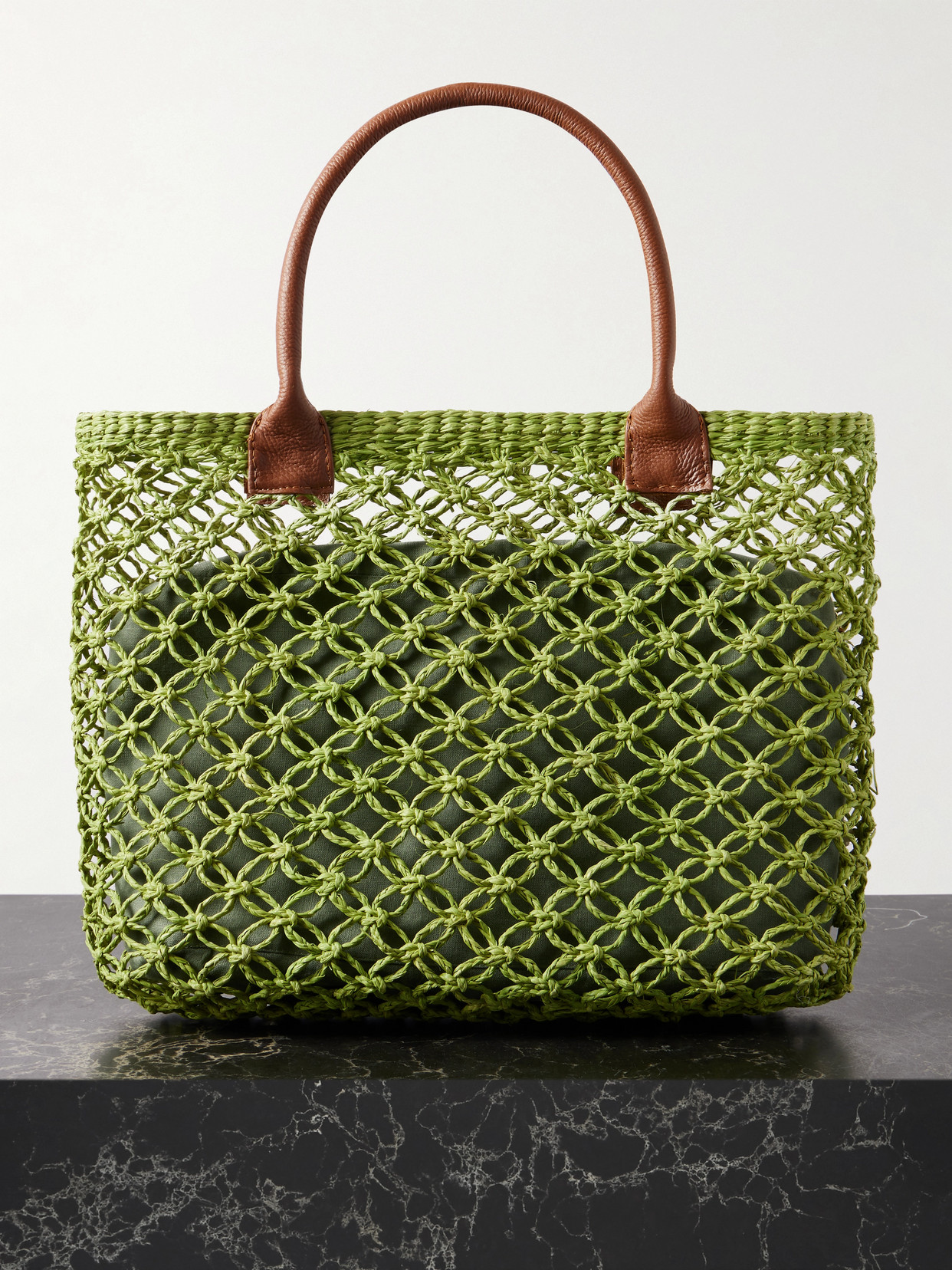 Sensi Studio Textured Leather-trimmed Straw Tote