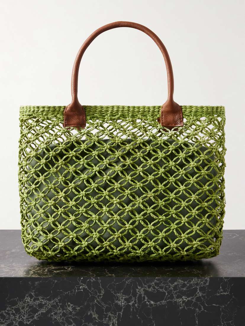 SENSI STUDIO Textured Leather-trimmed Straw Tote