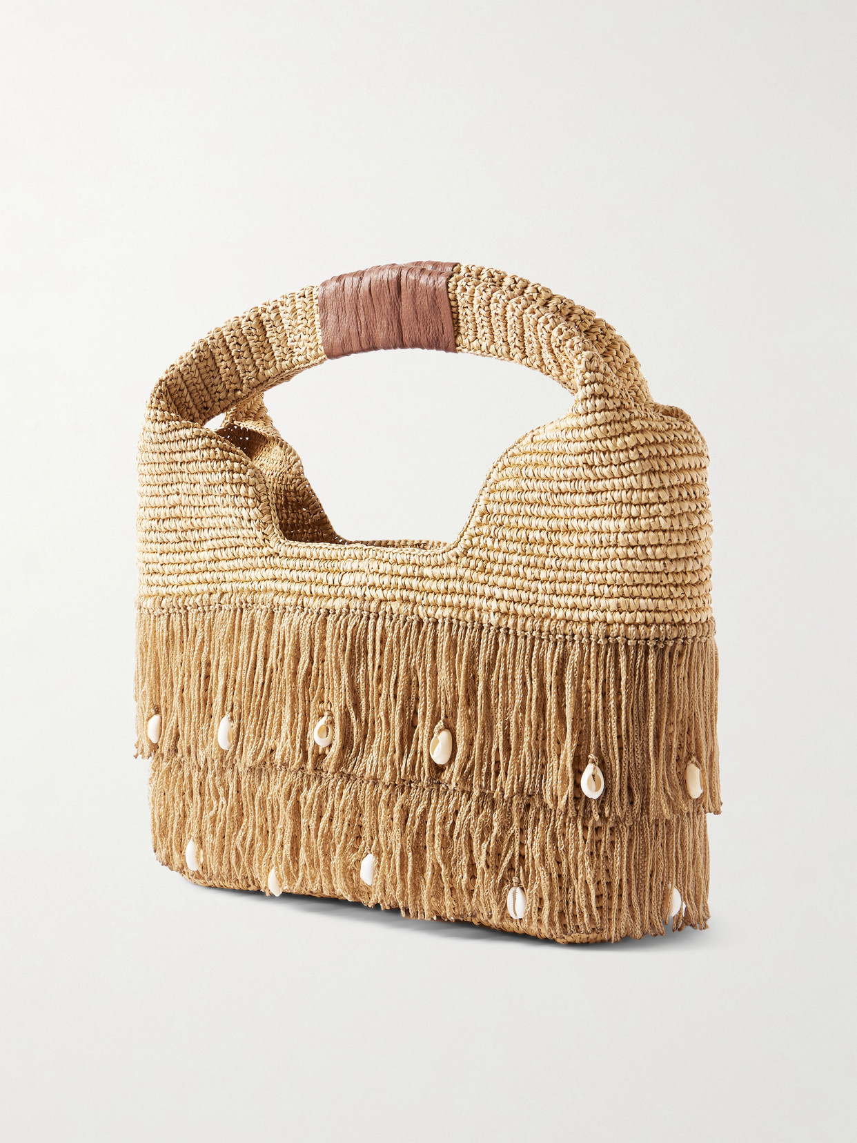 Sensi Studio Leather-trimmed Embellished Fringed Straw Tote